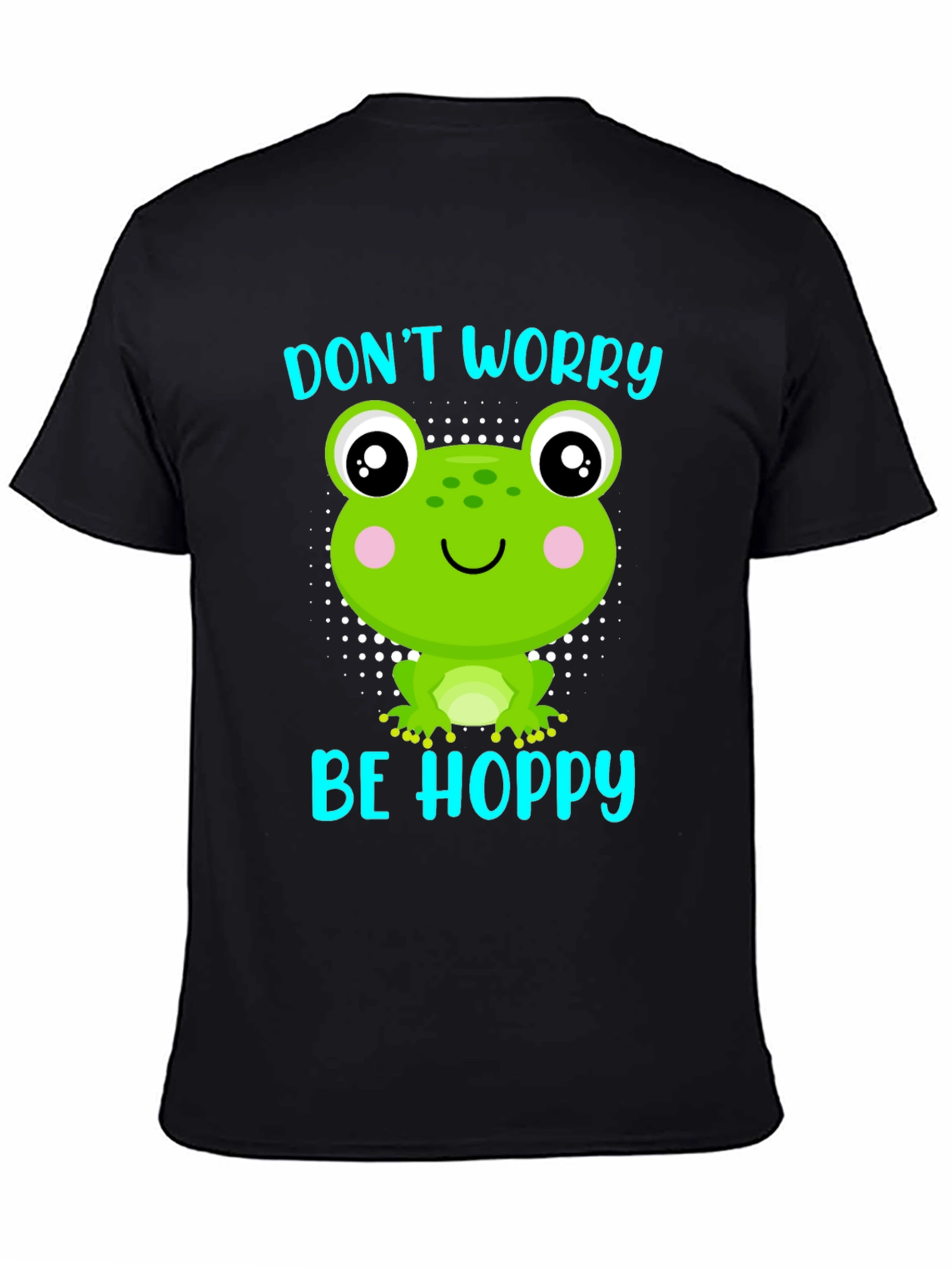 Black Don't Worry Be Hoppy Frog Graphic T-Shirt view 4