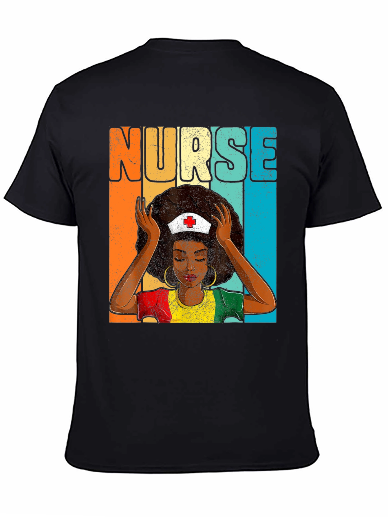 Black Retro Nurse Graphic Tee - Black Cotton T-Shirt view 4