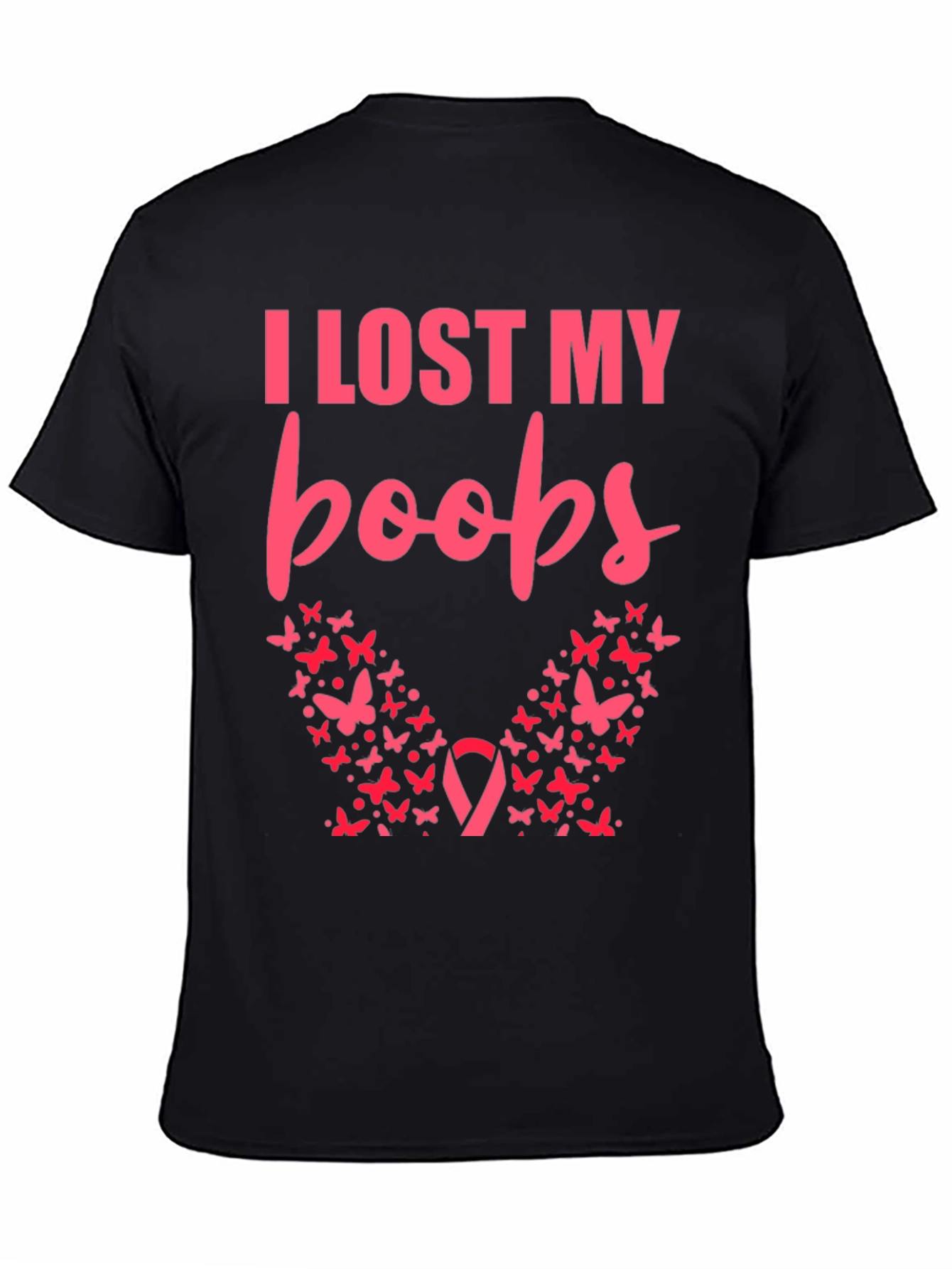 Black I Lost My Boobs Butterfly T-Shirt view 4