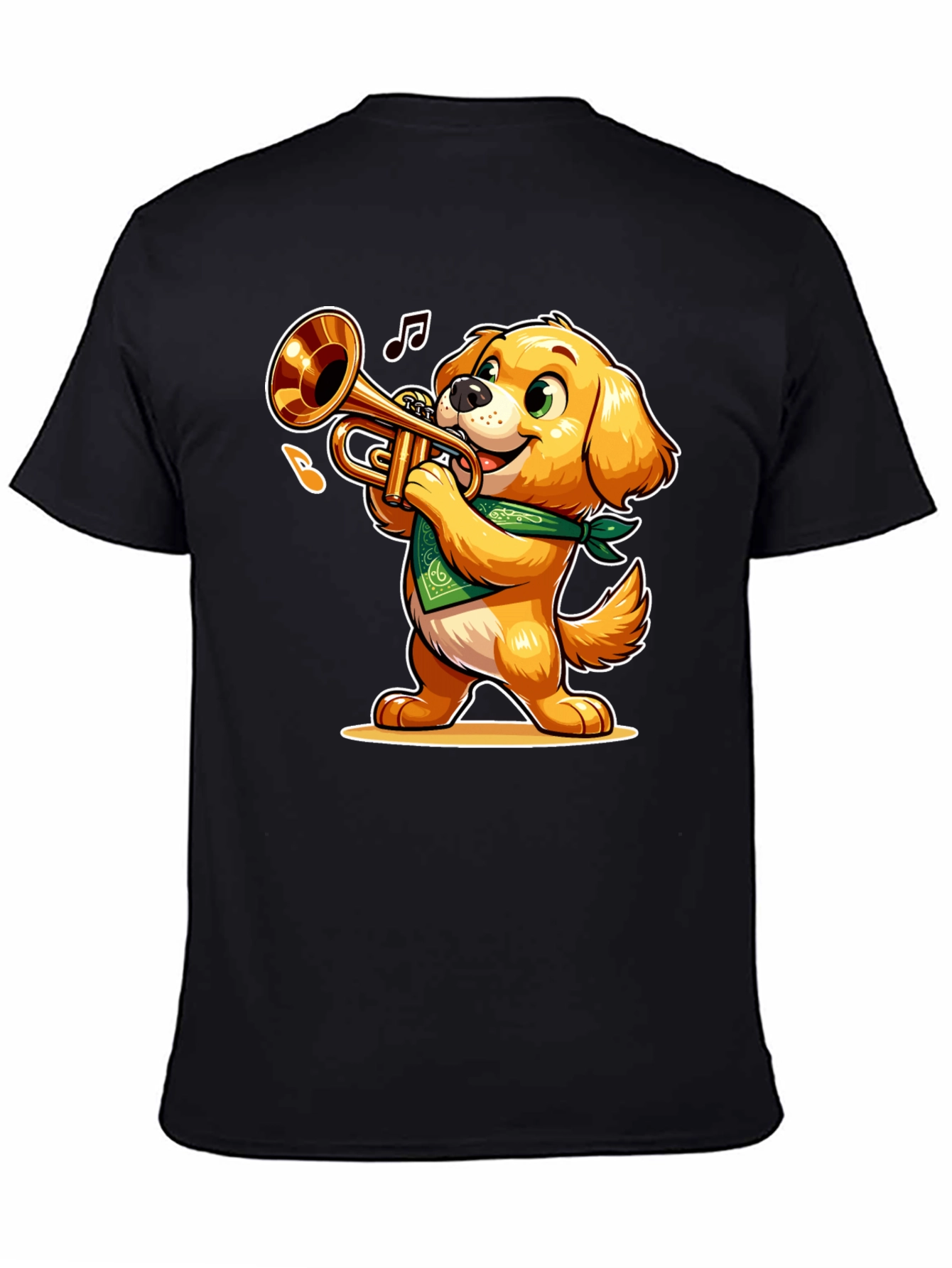 Black Dog Playing Trumpet T-Shirt - Fun Cartoon Design view 4