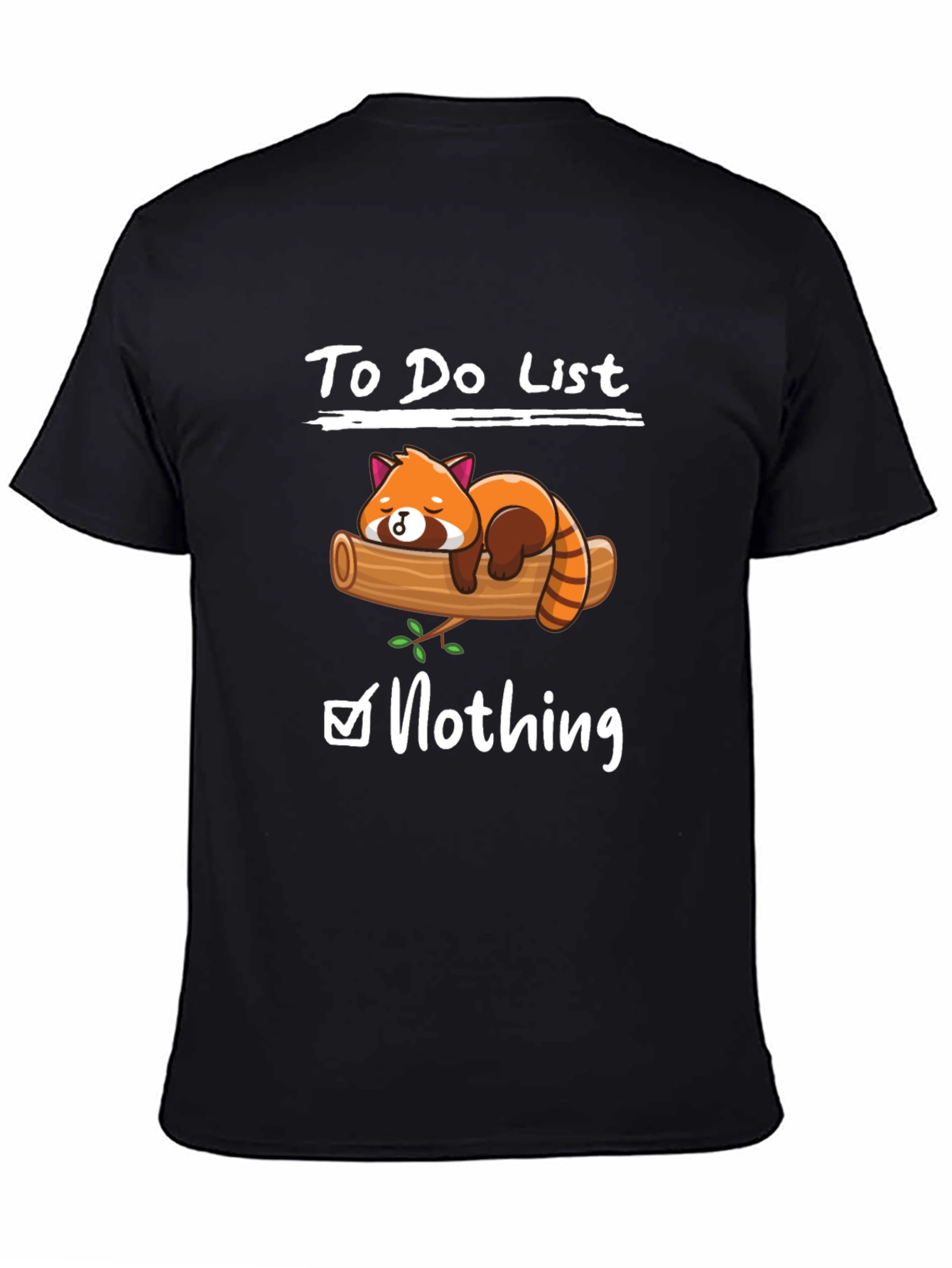 Black Lazy Red Panda To-Do List Graphic T-Shirt view 4