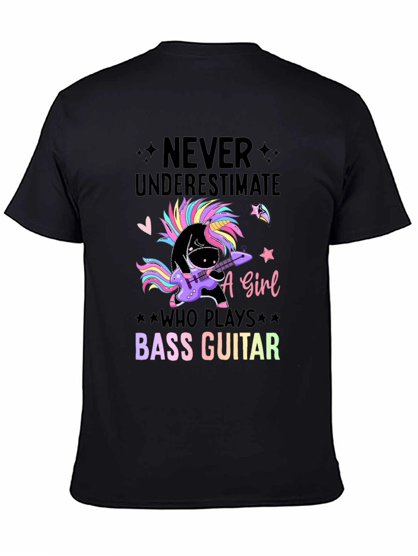Black Unicorn Bass Guitar T-Shirt - Never Underestimate A Girl view 4