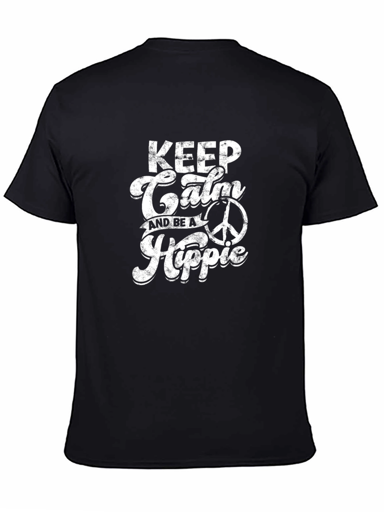 Black Keep Calm Hippie T-Shirt - Retro Peace Design view 4