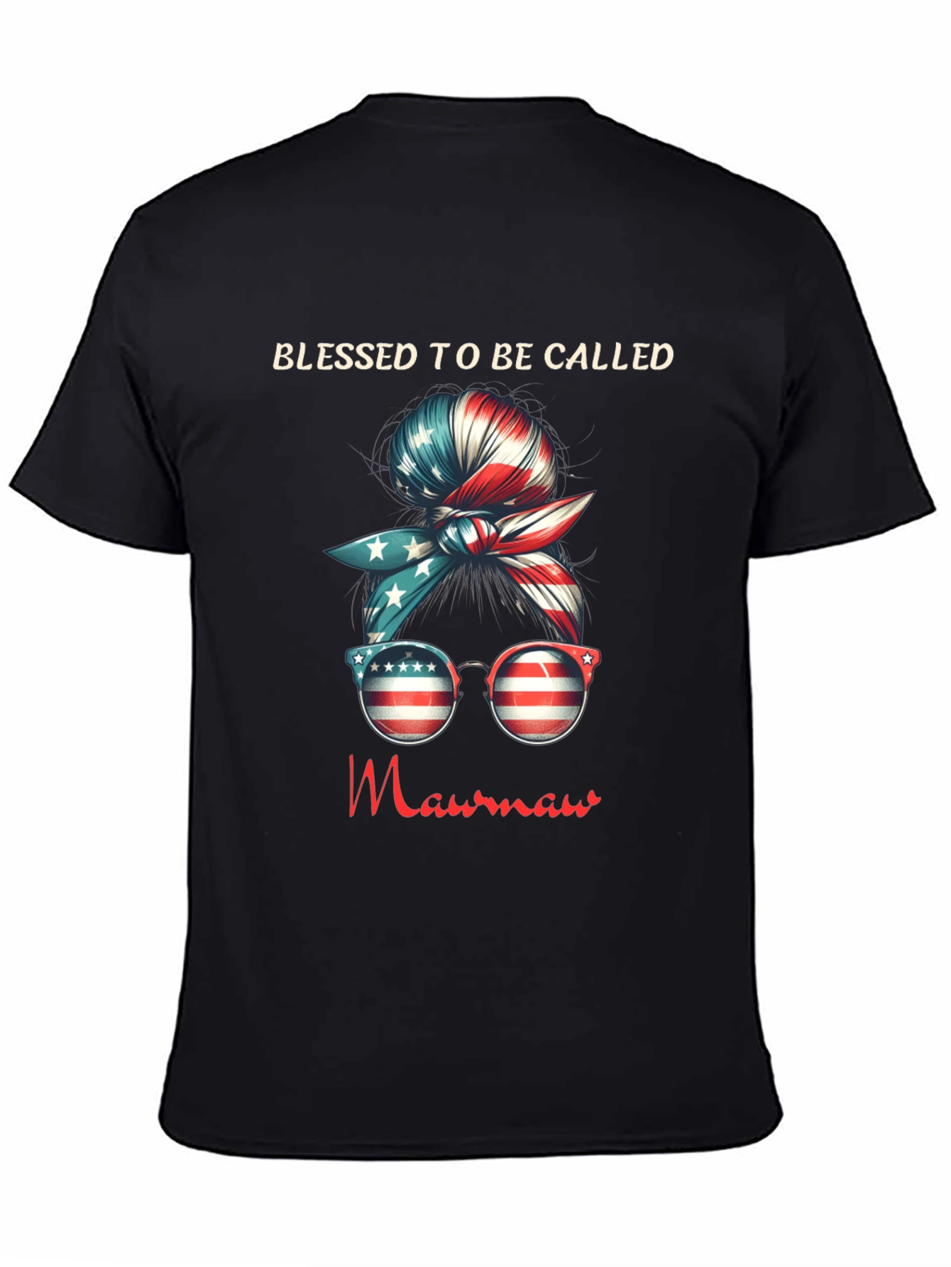 Blessed Mawmaw Patriotic Messy Bun T-Shirt - 4
