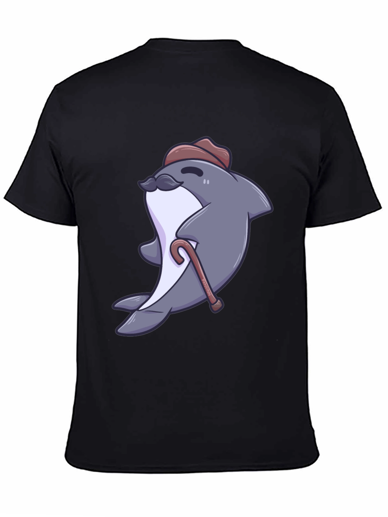 Black Dapper Dolphin T-Shirt - Cartoon Character Tee view 4