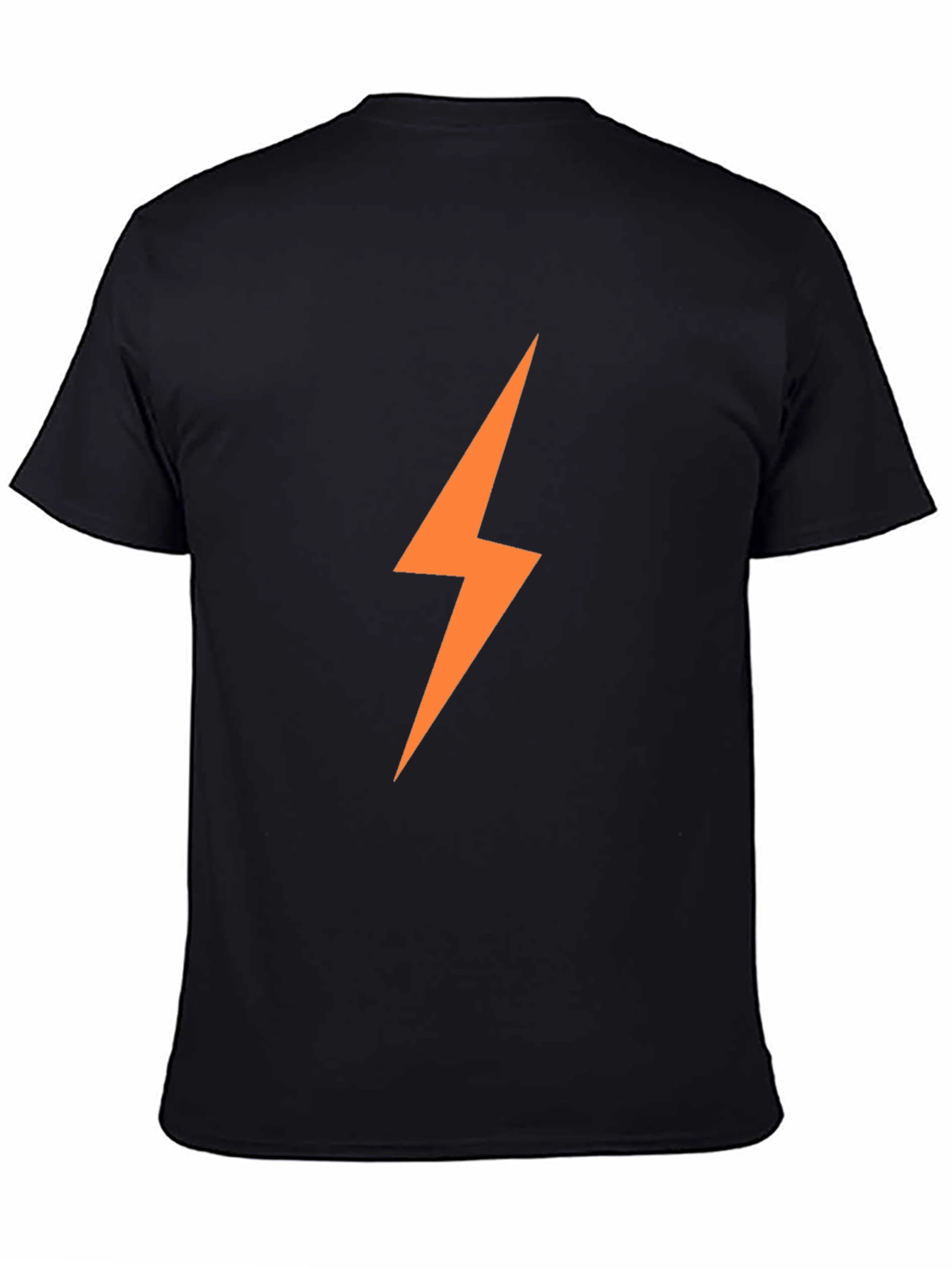 Black Men's Black T-Shirt with Orange Lightning Bolt view 4