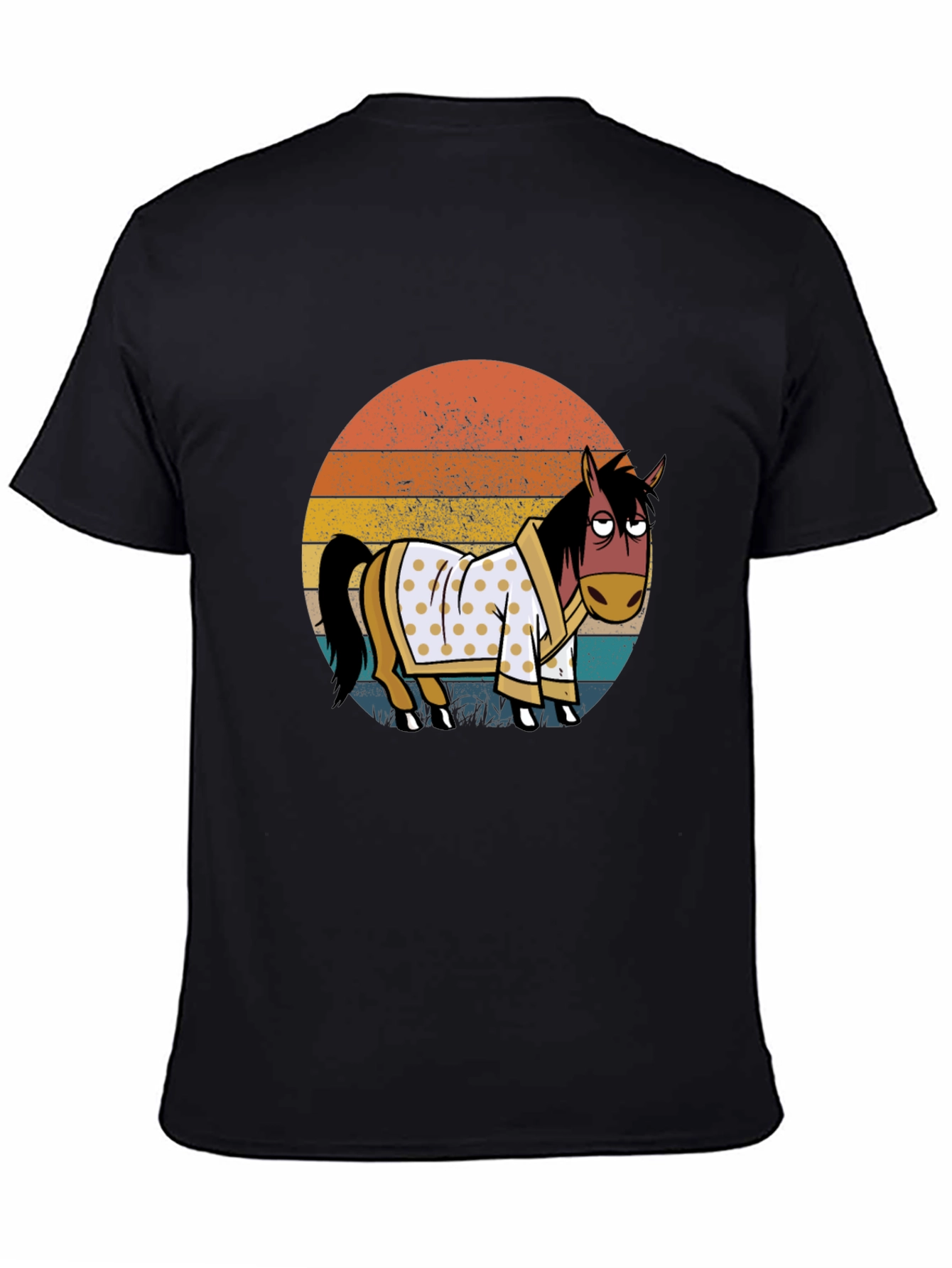 Black Retro Horse in Robe Graphic T-Shirt view 4