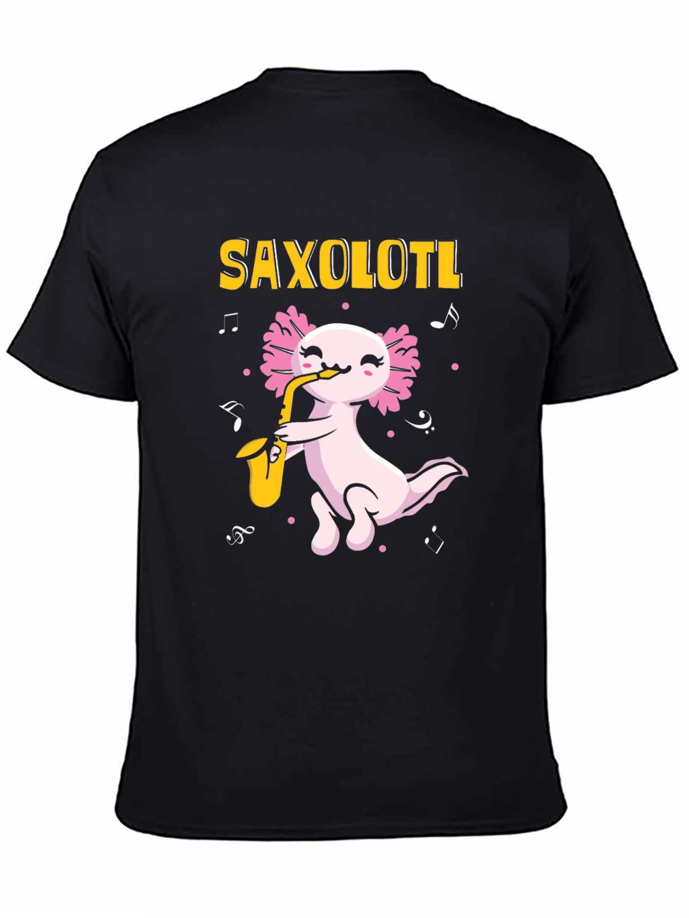 Black Saxolotl T-Shirt - Axolotl Saxophone Player view 4