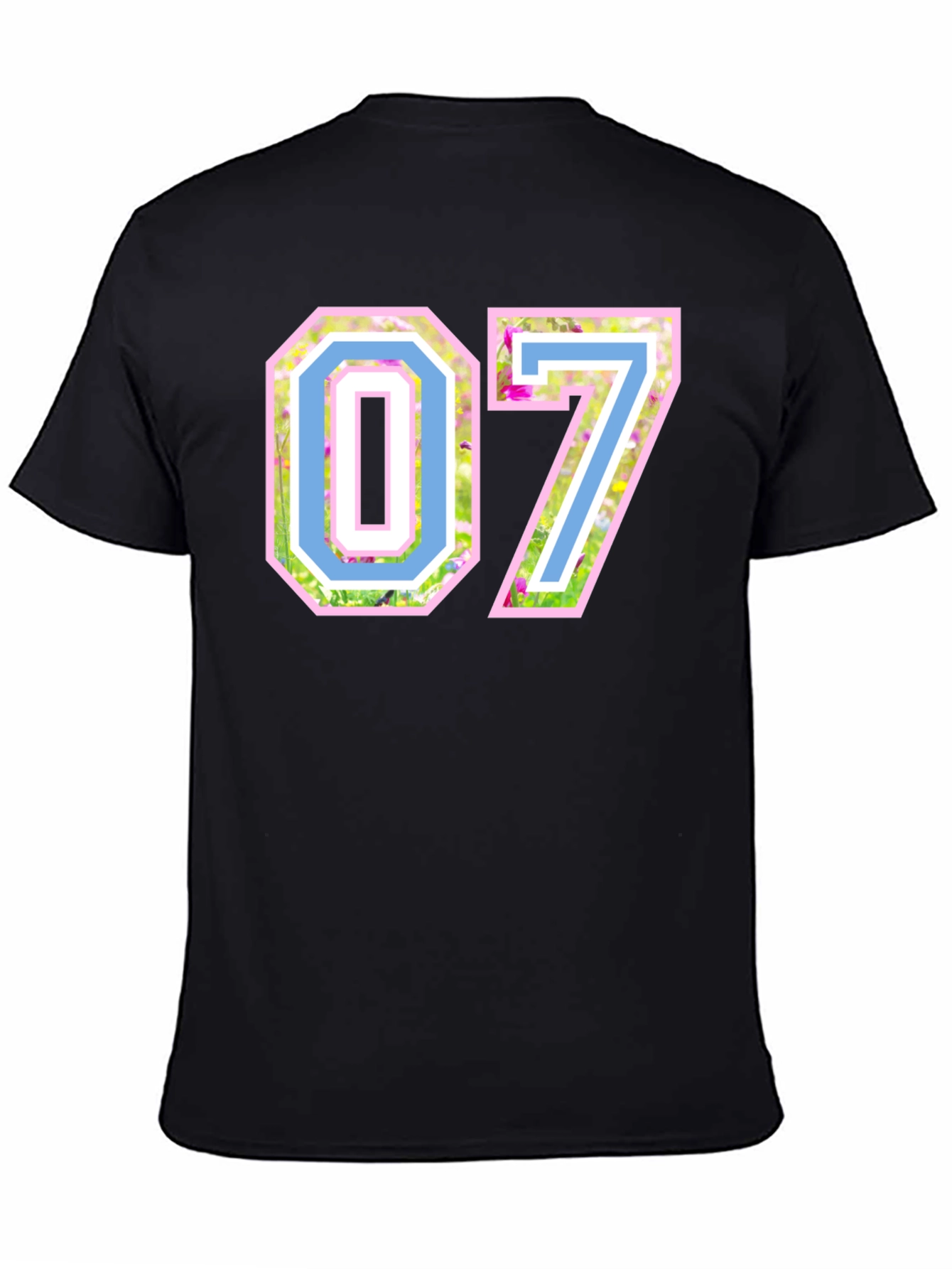 Black Floral Number 07 T-Shirt - Unique Design Tee view 4