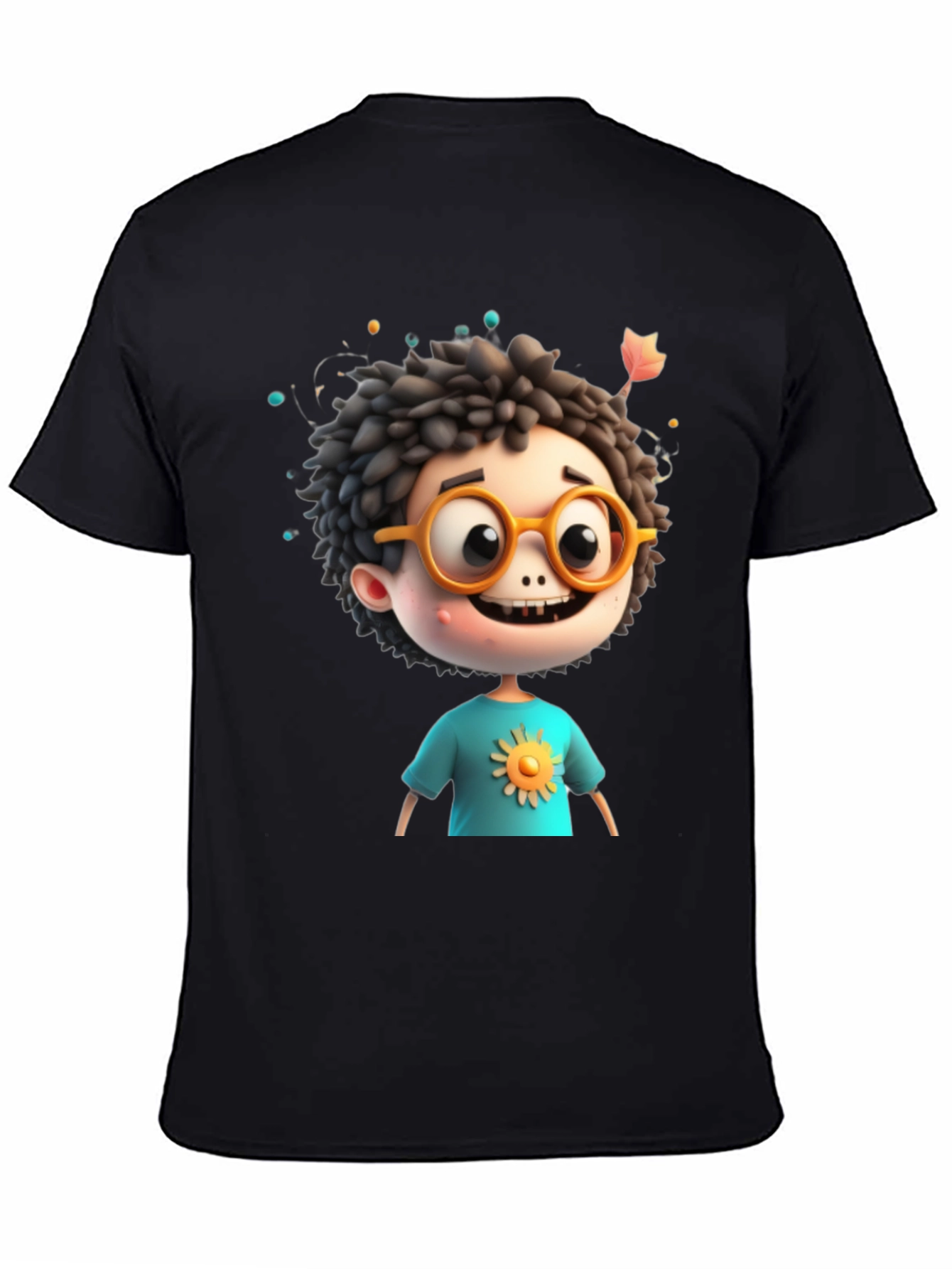 Black Cartoon Boy Graphic Tee - Whimsical Character Design view 4