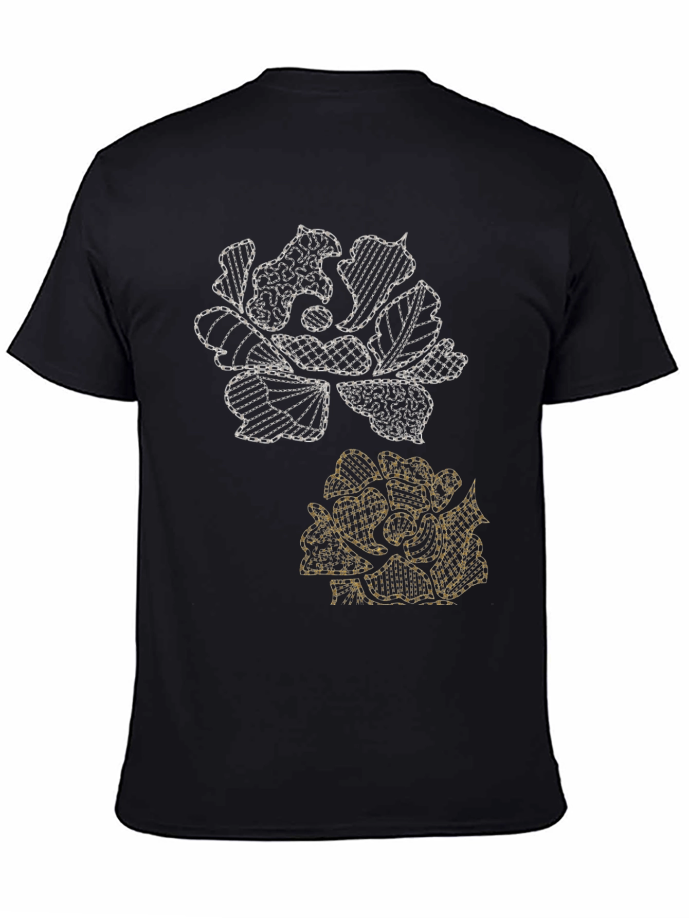 Black Floral Graphic Tee - Embroidered Rose Design view 4