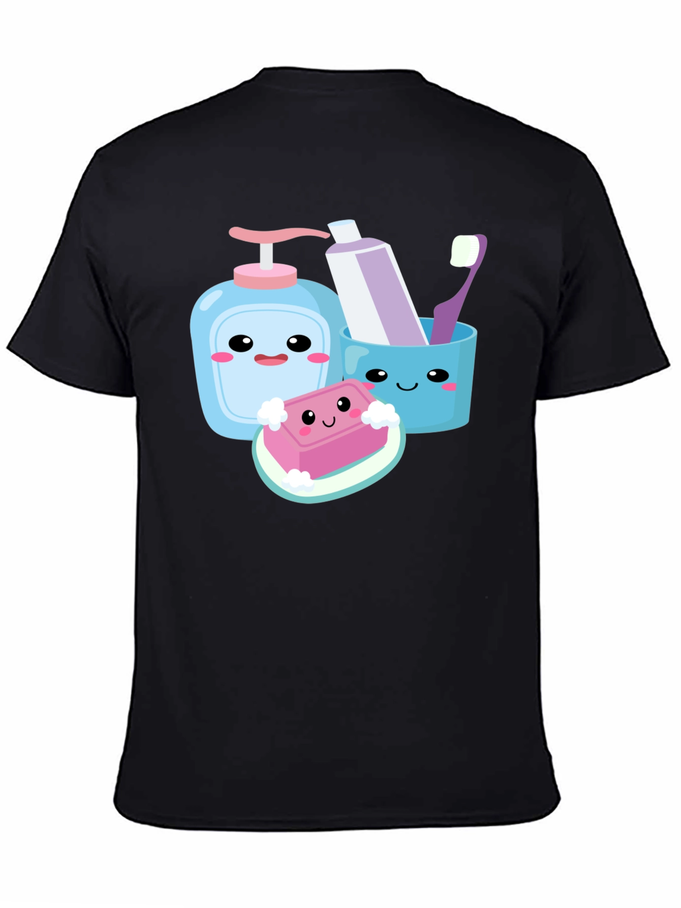 Black Kawaii Hygiene Cartoon Graphic T-Shirt view 4