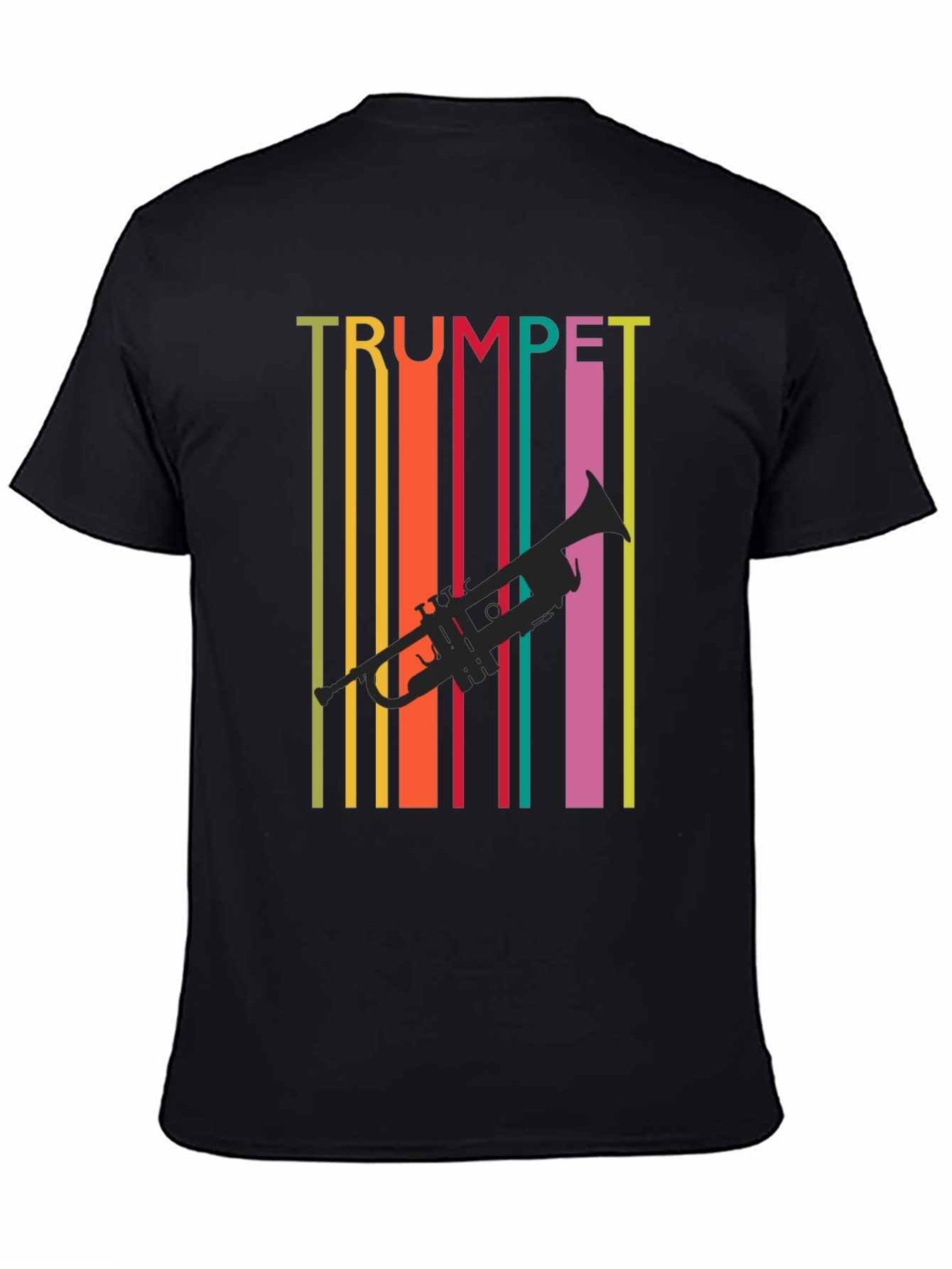 Black Retro Trumpet Graphic Tee - Colorful Music Lover T-Shirt view 4
