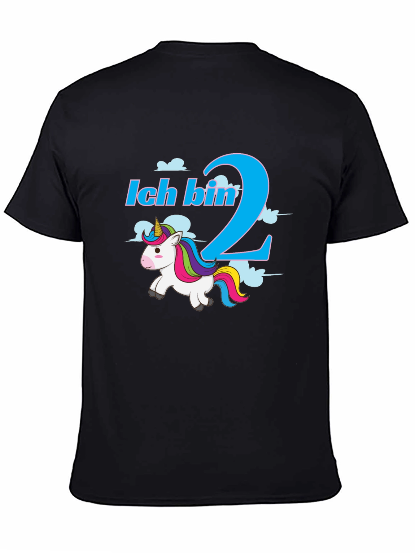 Black Ich Bin 2 Unicorn T-Shirt - Birthday Gift view 4