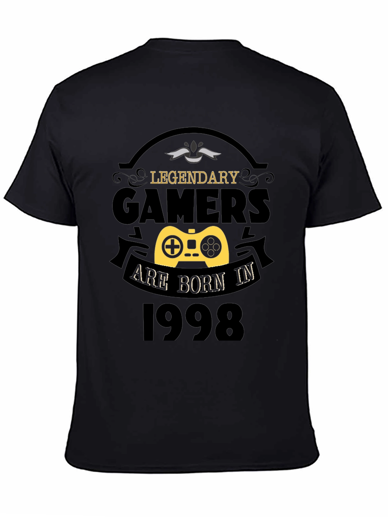 Black Legendary Gamers Born in 1998 Black T-Shirt view 4