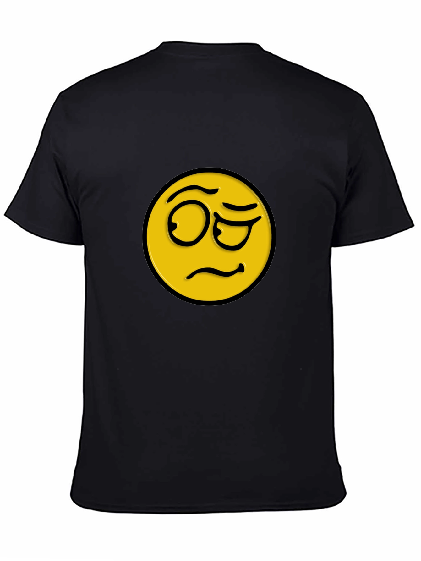 Black Skeptical Emoji Black Cotton T-Shirt view 4