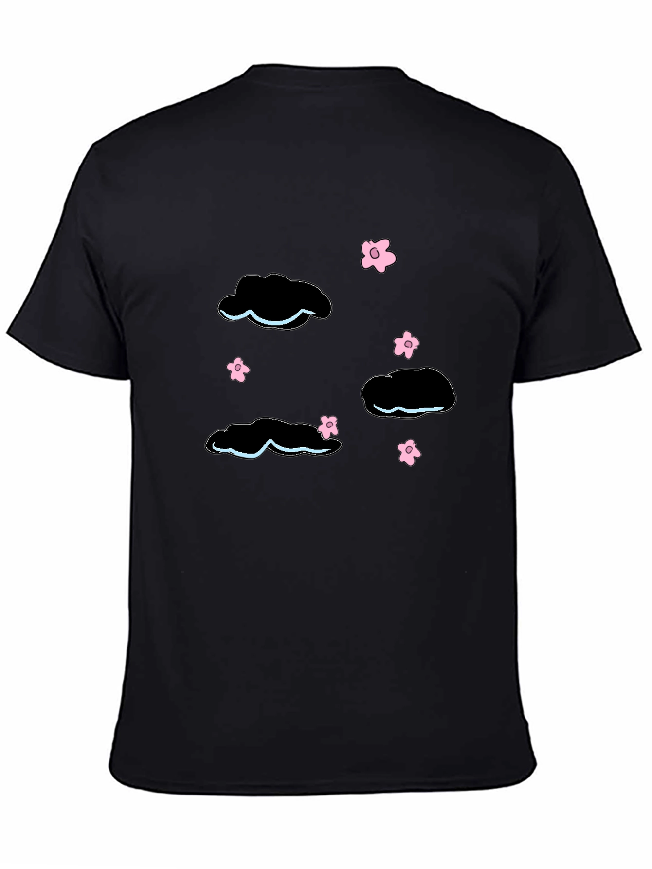 Black Whimsical Cloud & Blossom Graphic Black T-Shirt view 4