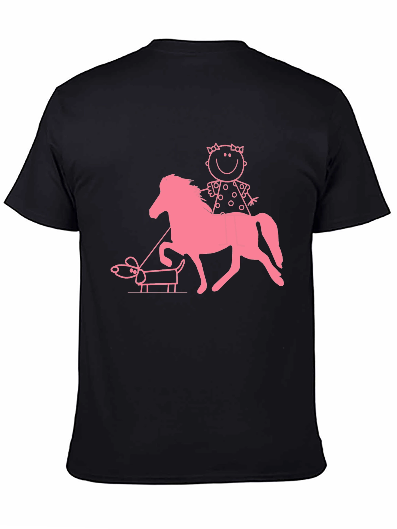 Black Playful Graphic Tee - Girl, Horse, and Dog Design view 4