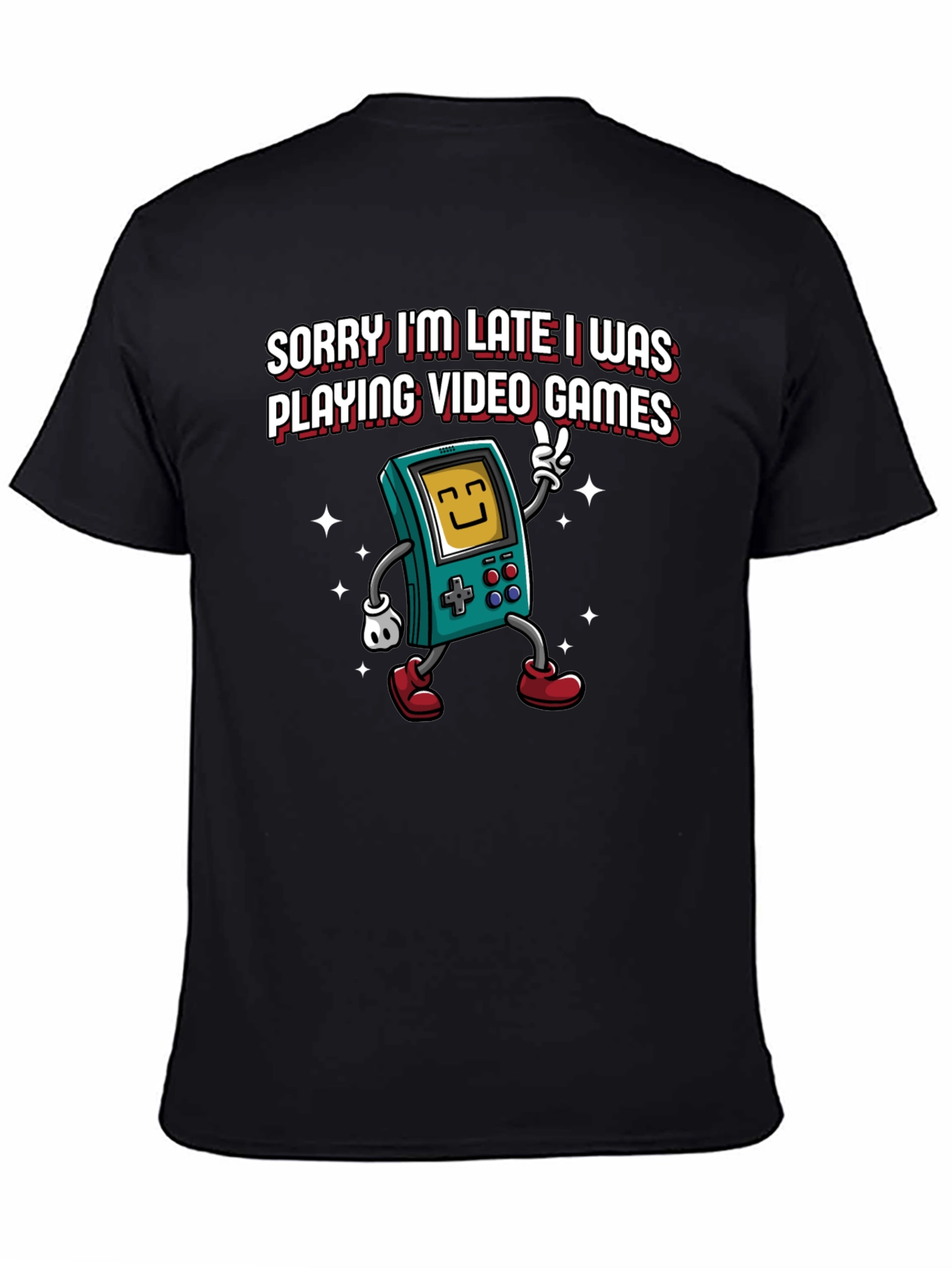 Black Sorry I'm Late Video Games Graphic Tee view 4