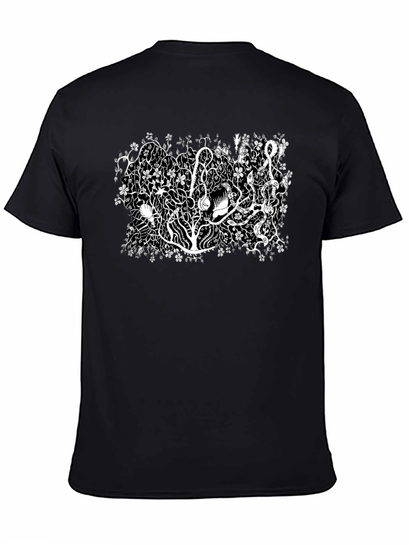 Black Botanical Black Tee - Unique Plant Life Design view 4