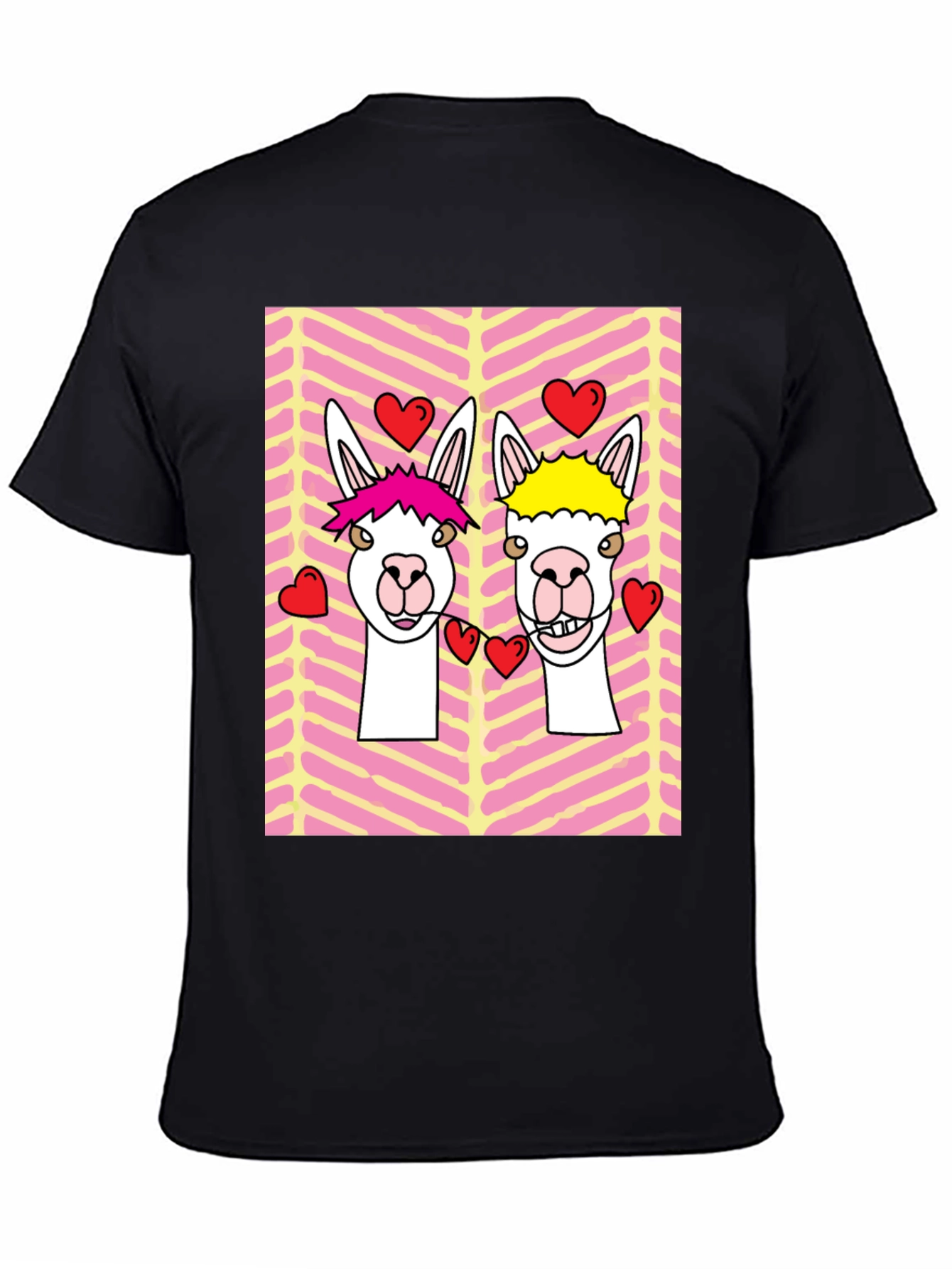 Black Llama Love Graphic Tee - Valentine's Day Black T-Shirt view 4
