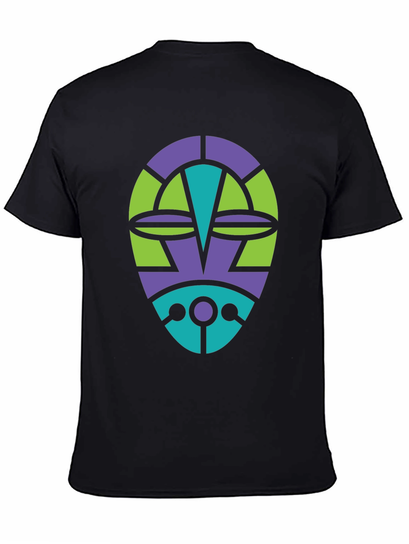Black Abstract Tribal Mask Graphic T-Shirt view 4