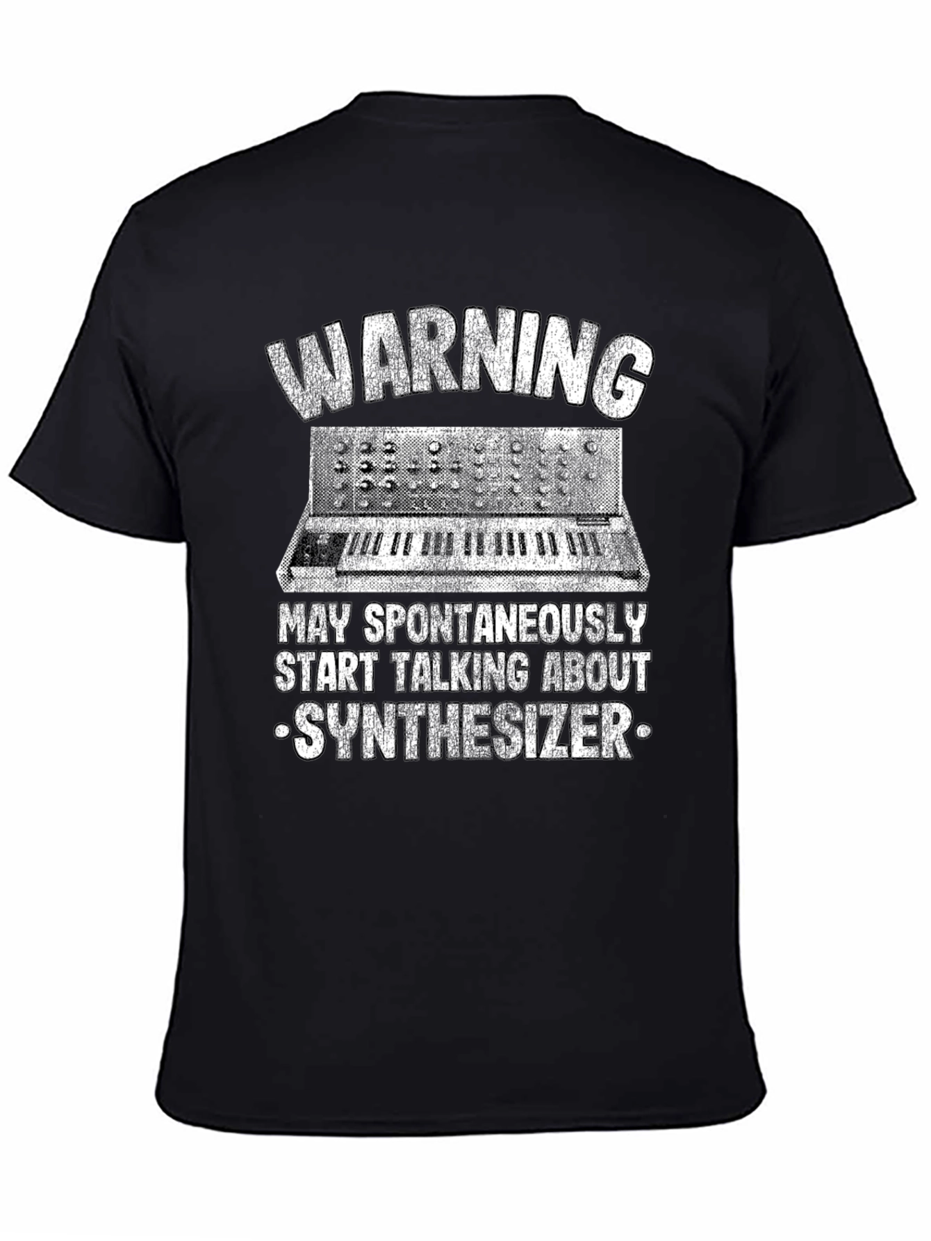 Black Warning: May Spontaneously Talk About Synthesizer T-Shirt view 4