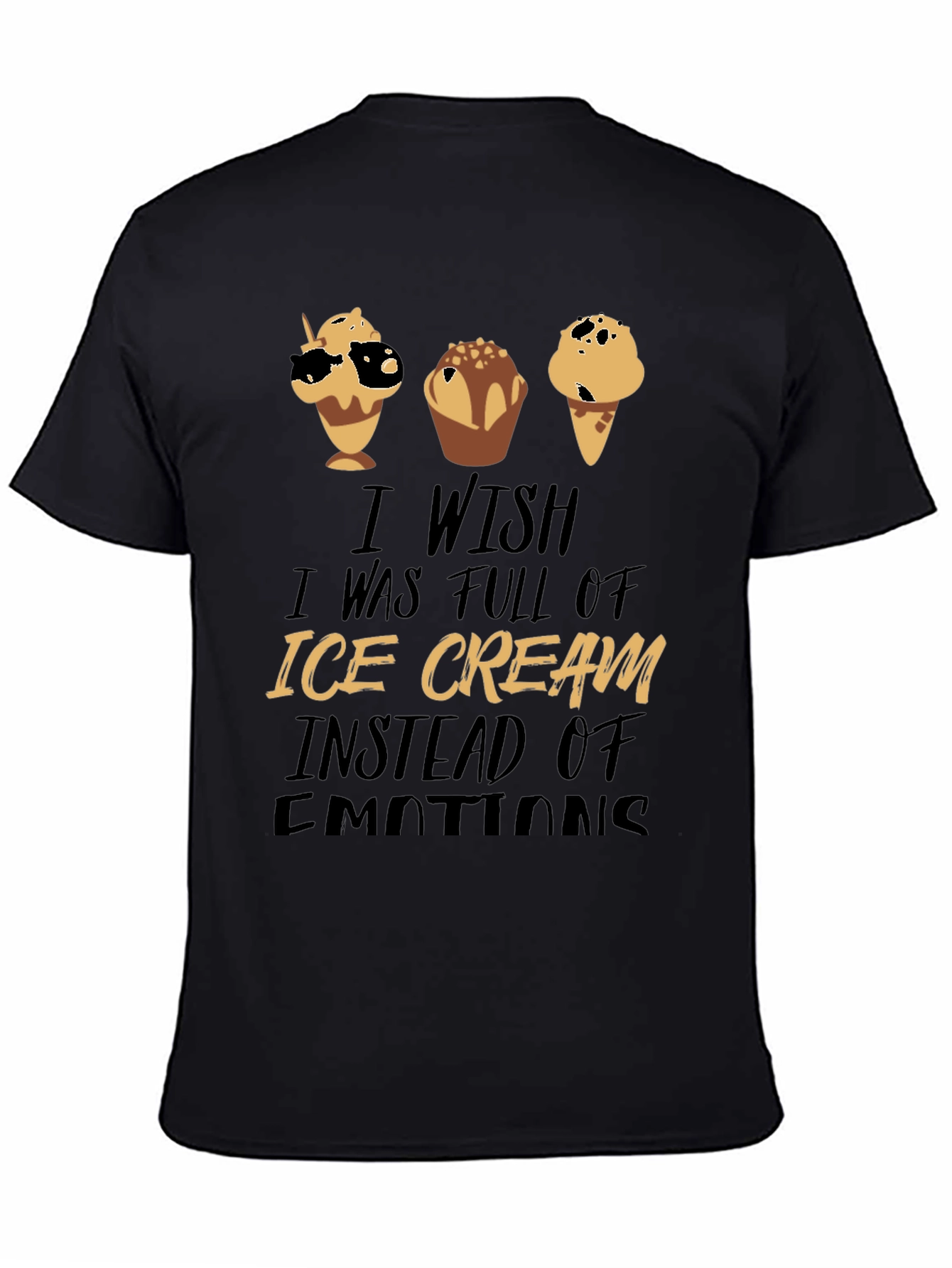 Black Ice Cream Emotions Black Graphic T-Shirt view 4