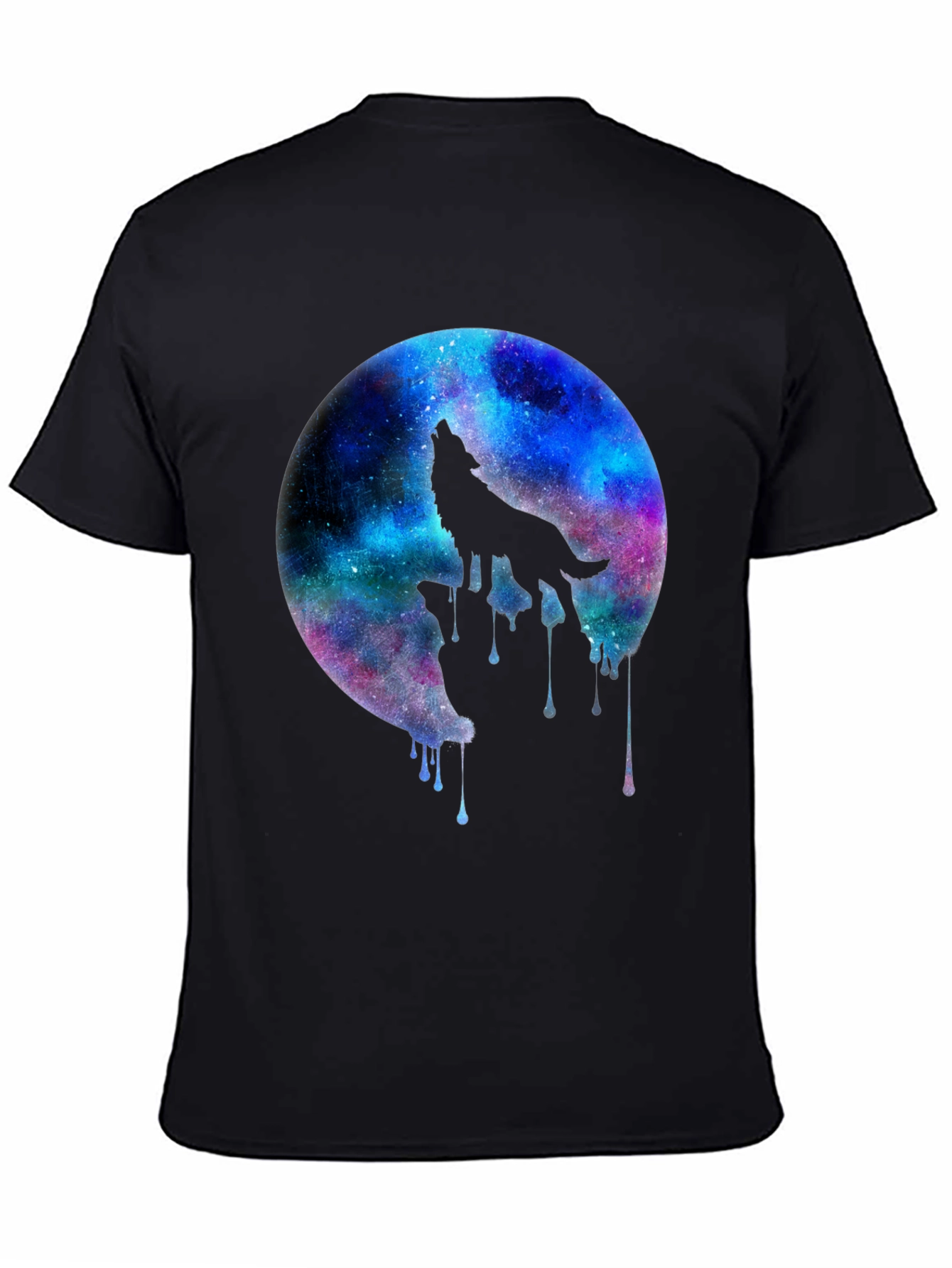 Black Galaxy Wolf Howl Black T-Shirt view 4