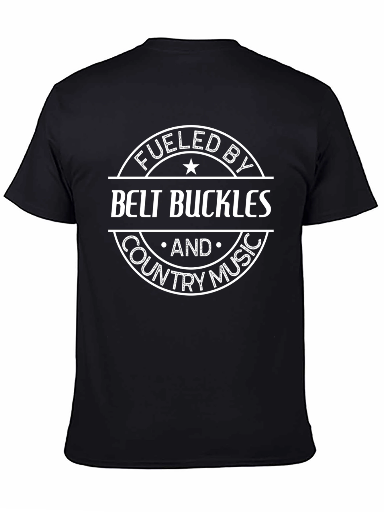 Black Fueled by Belt Buckles and Country Music Black T-Shirt view 4