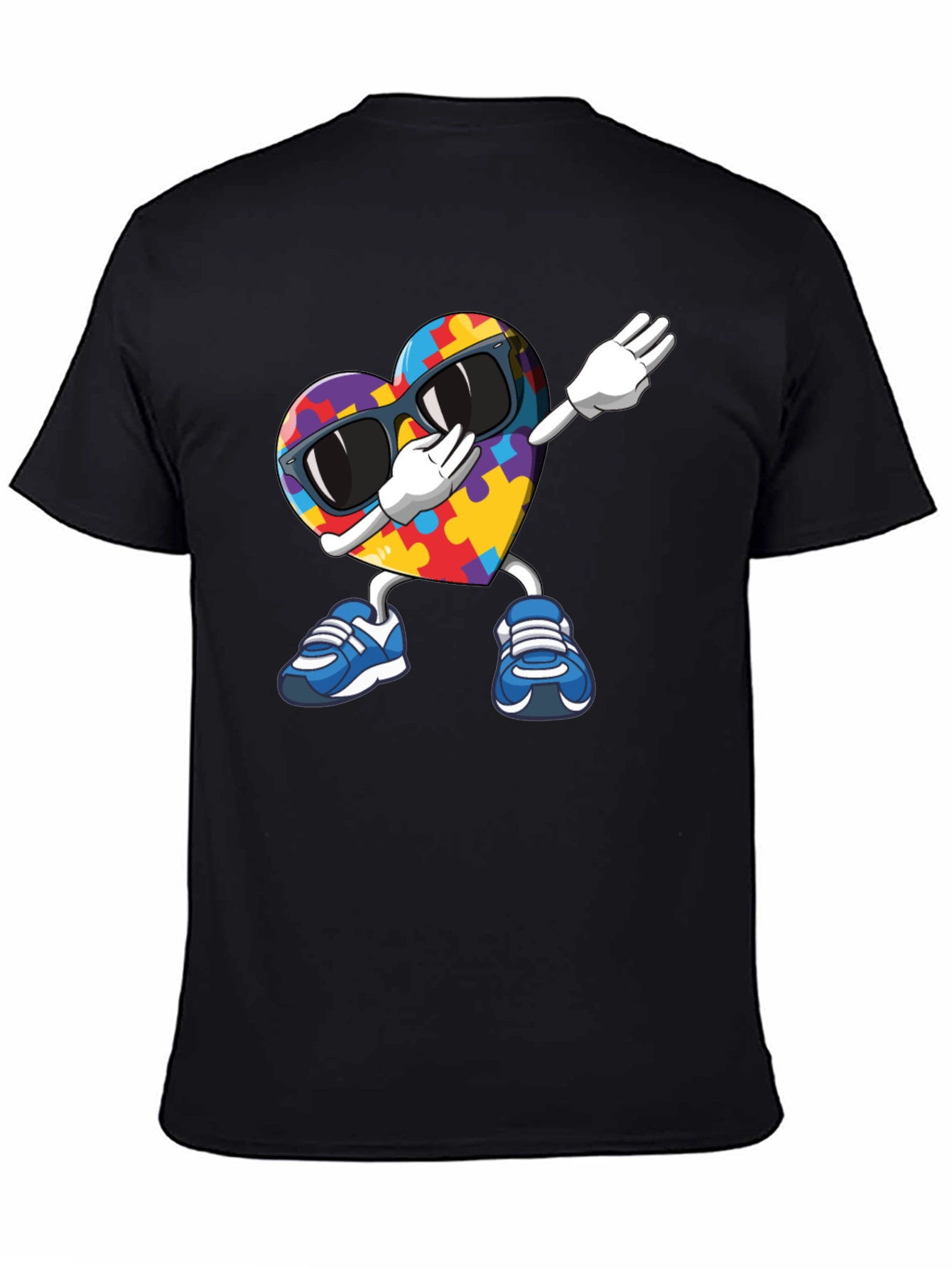 Black Autism Awareness Puzzle Heart Dabbing T-Shirt view 4