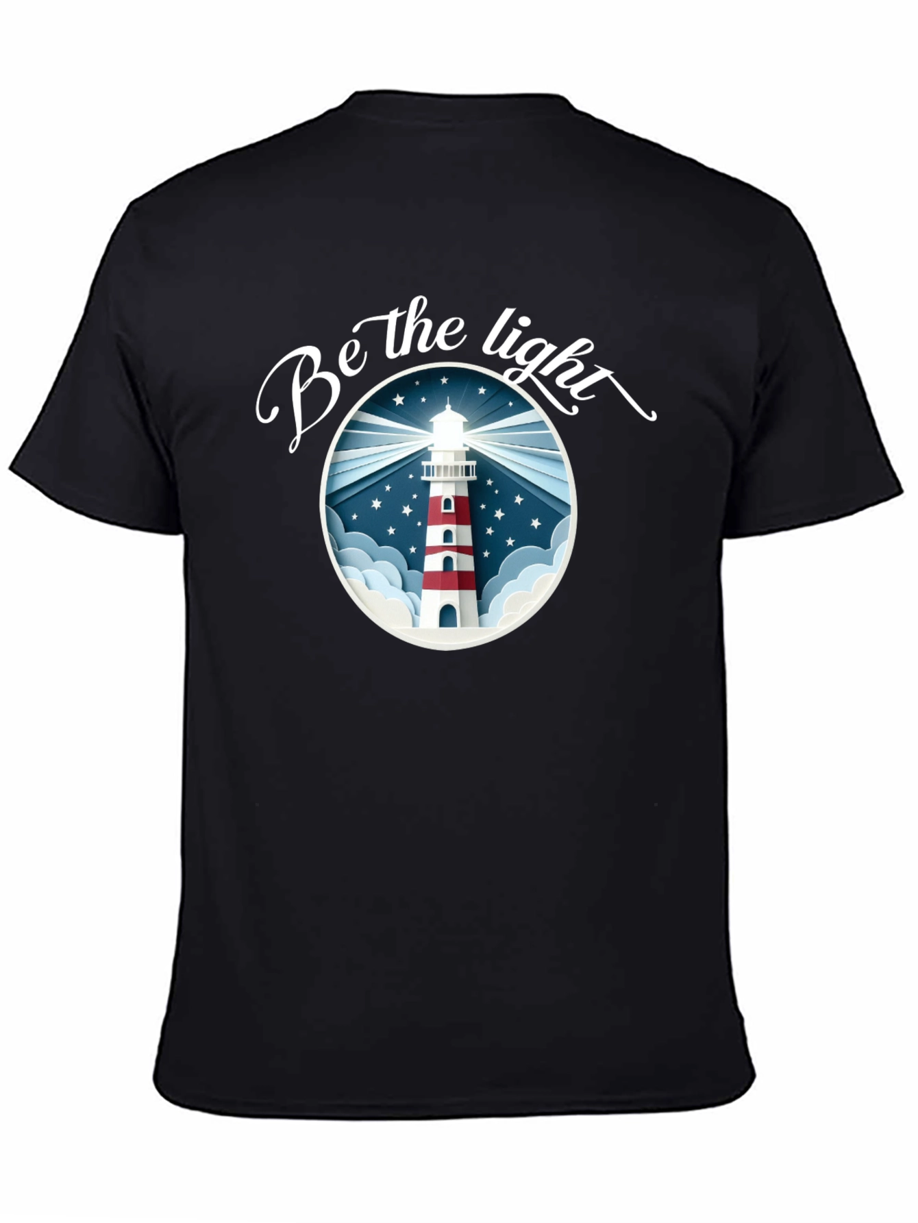 Black Be the Light Lighthouse Graphic Tee - Black Cotton T-Shirt view 4