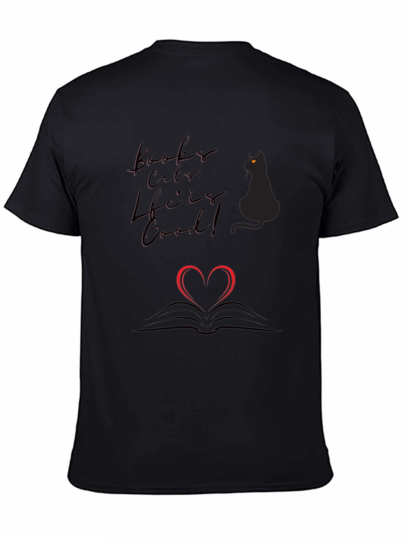 Black Books Cats Life is Good Black T-Shirt view 4