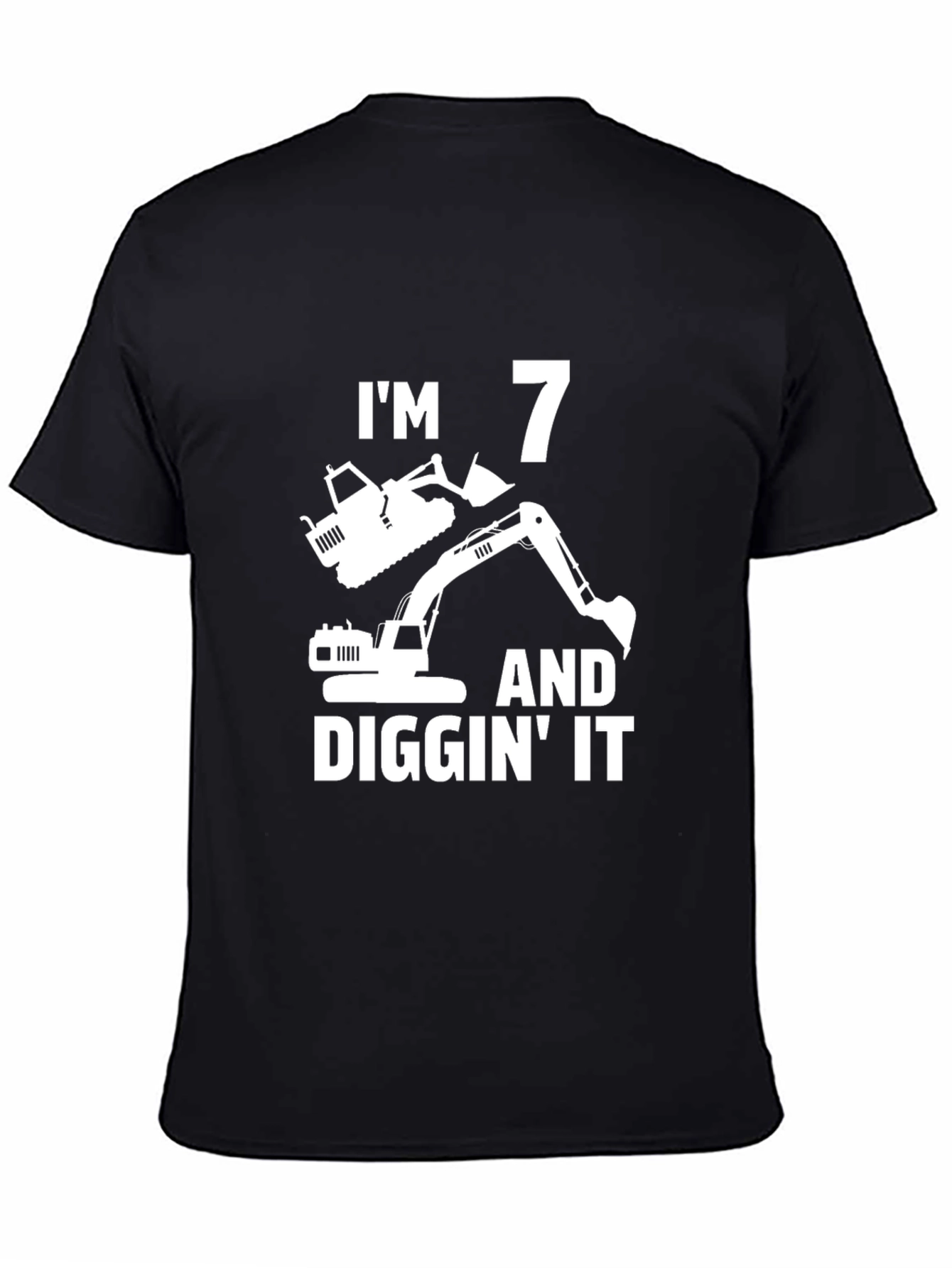 Black I'm 7 Diggin' It T-Shirt, Birthday Excavator Tee view 4