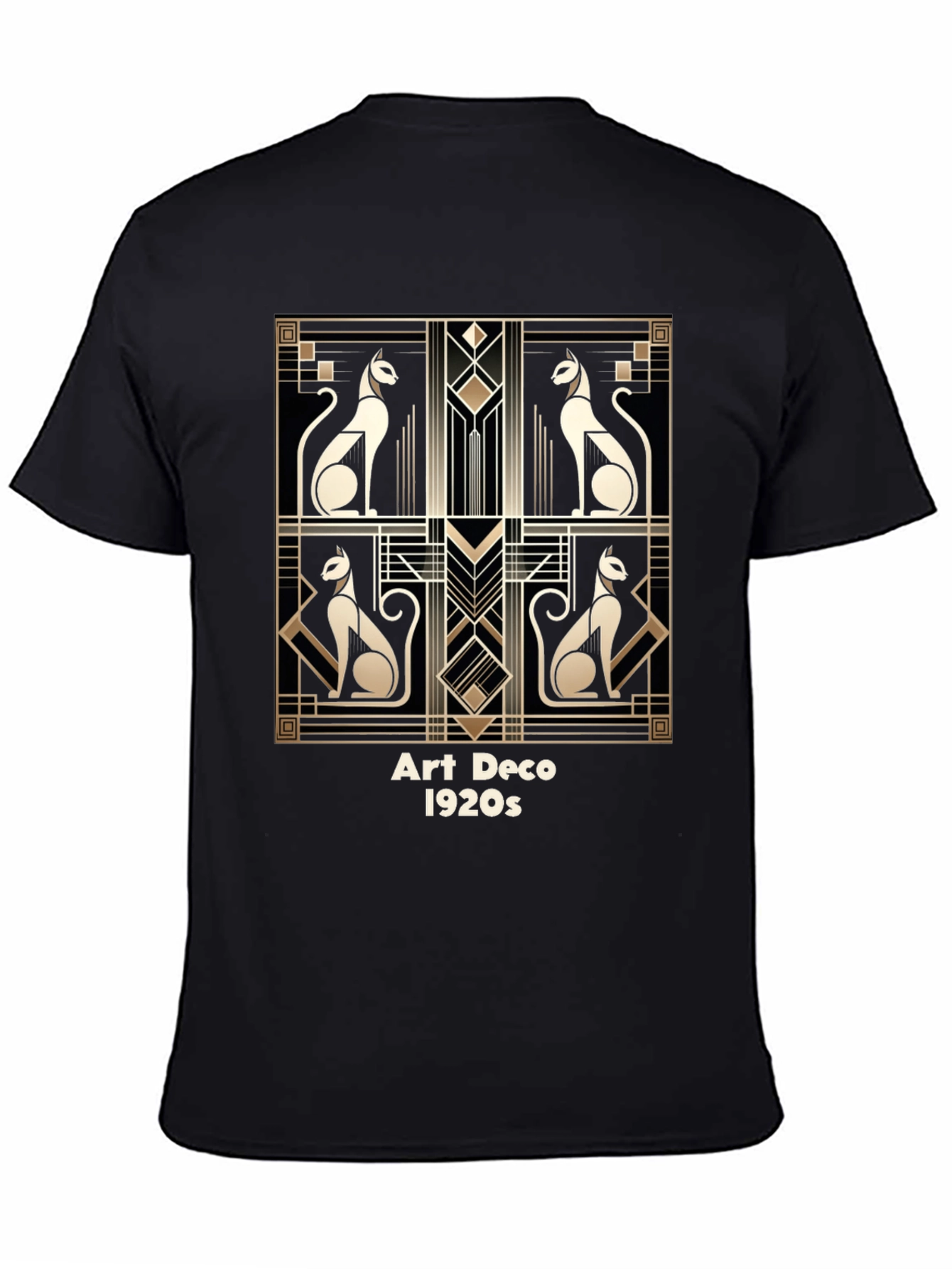 Black Art Deco Cats T-Shirt - Vintage 1920s Style view 4