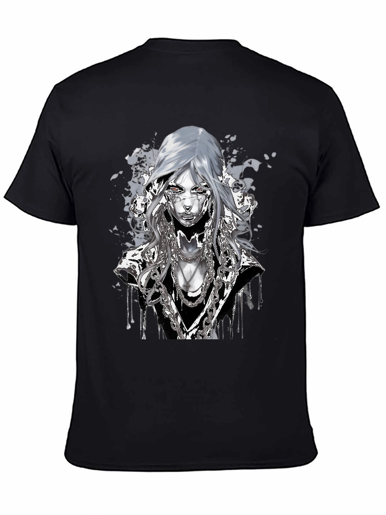 Black Graphic T-Shirt: Cyberpunk Chain Design view 4
