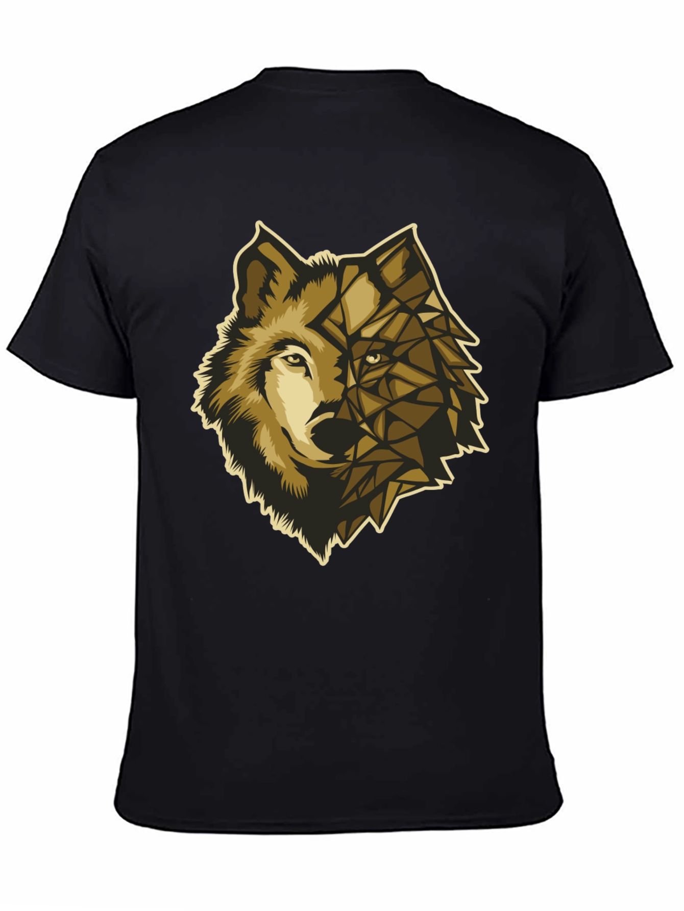 Black Geometric Wolf Graphic Tee - Premium Black Cotton view 4