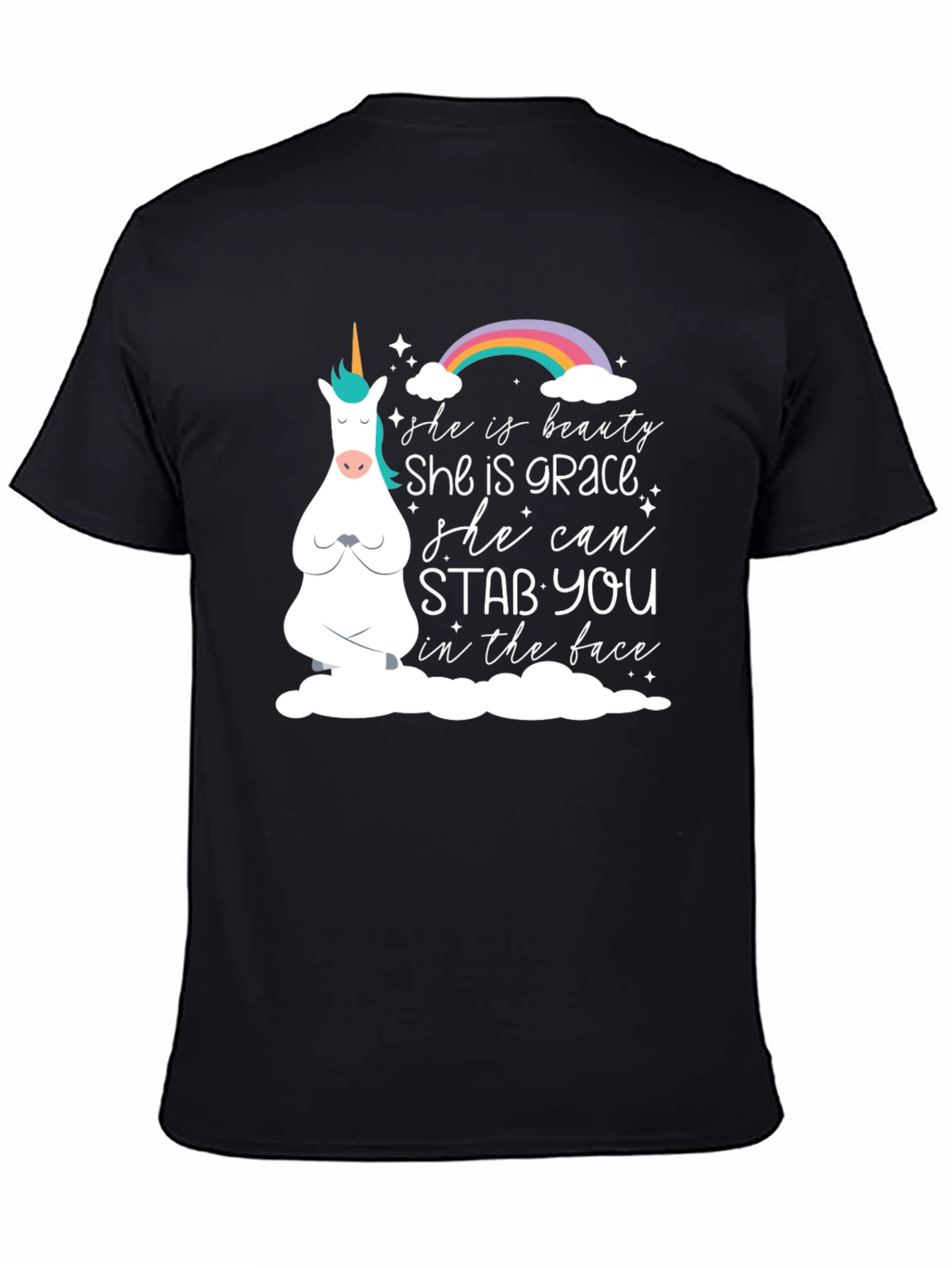 Black Unicorn Humor Graphic Tee - She Can Stab You view 4