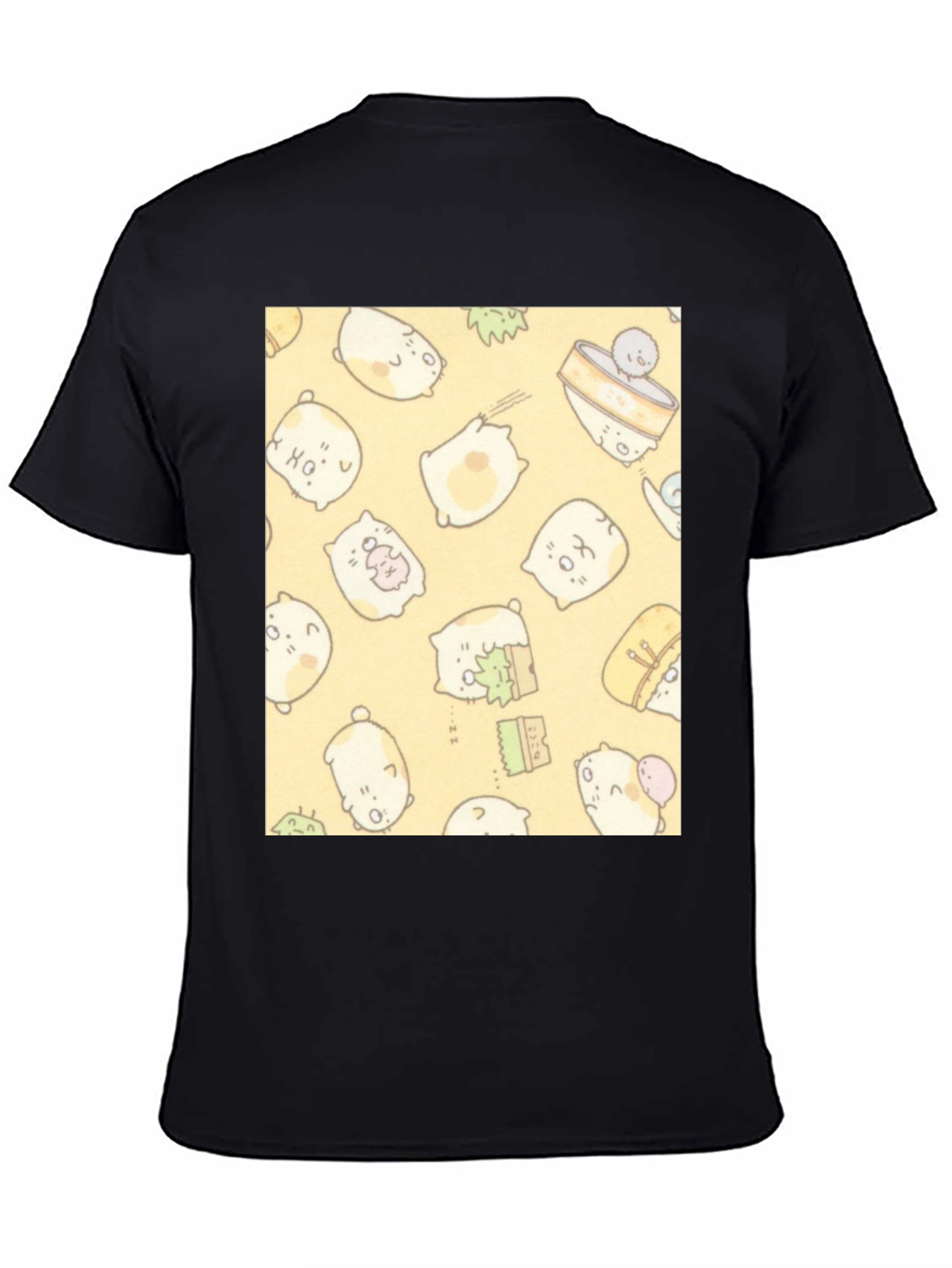 Black Kawaii Character Pattern T-Shirt - Black view 4