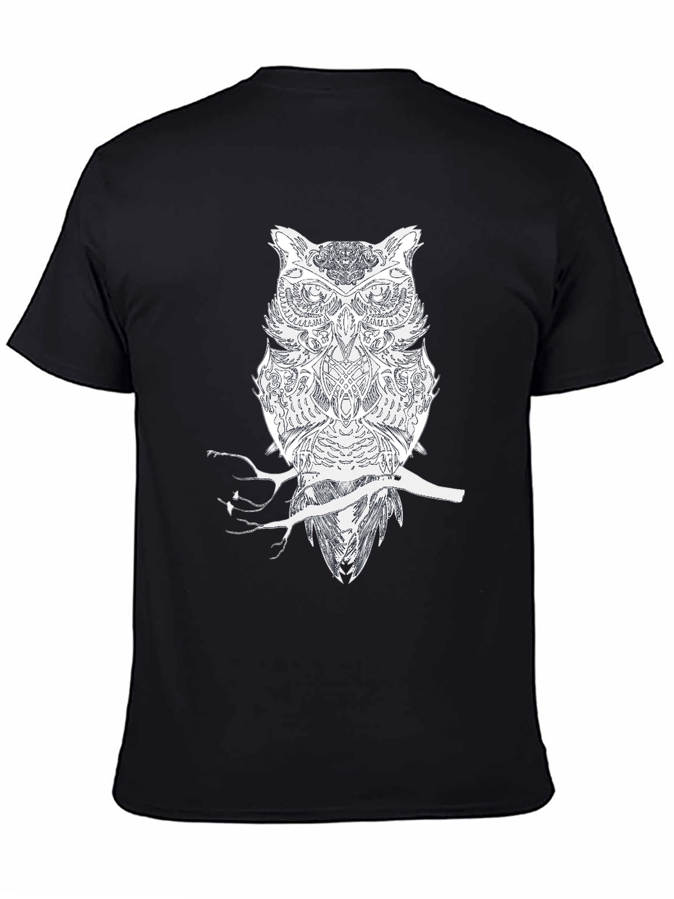 Black Owl on Branch Black Tee - Unique Graphic Design view 4