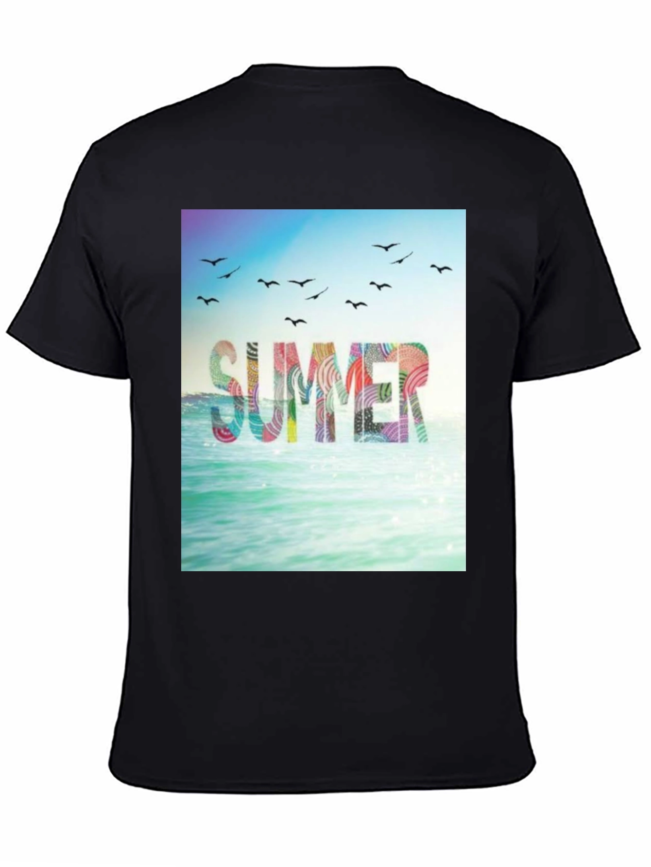 Black Summer Beach Graphic Tee - Black Cotton T-Shirt view 4