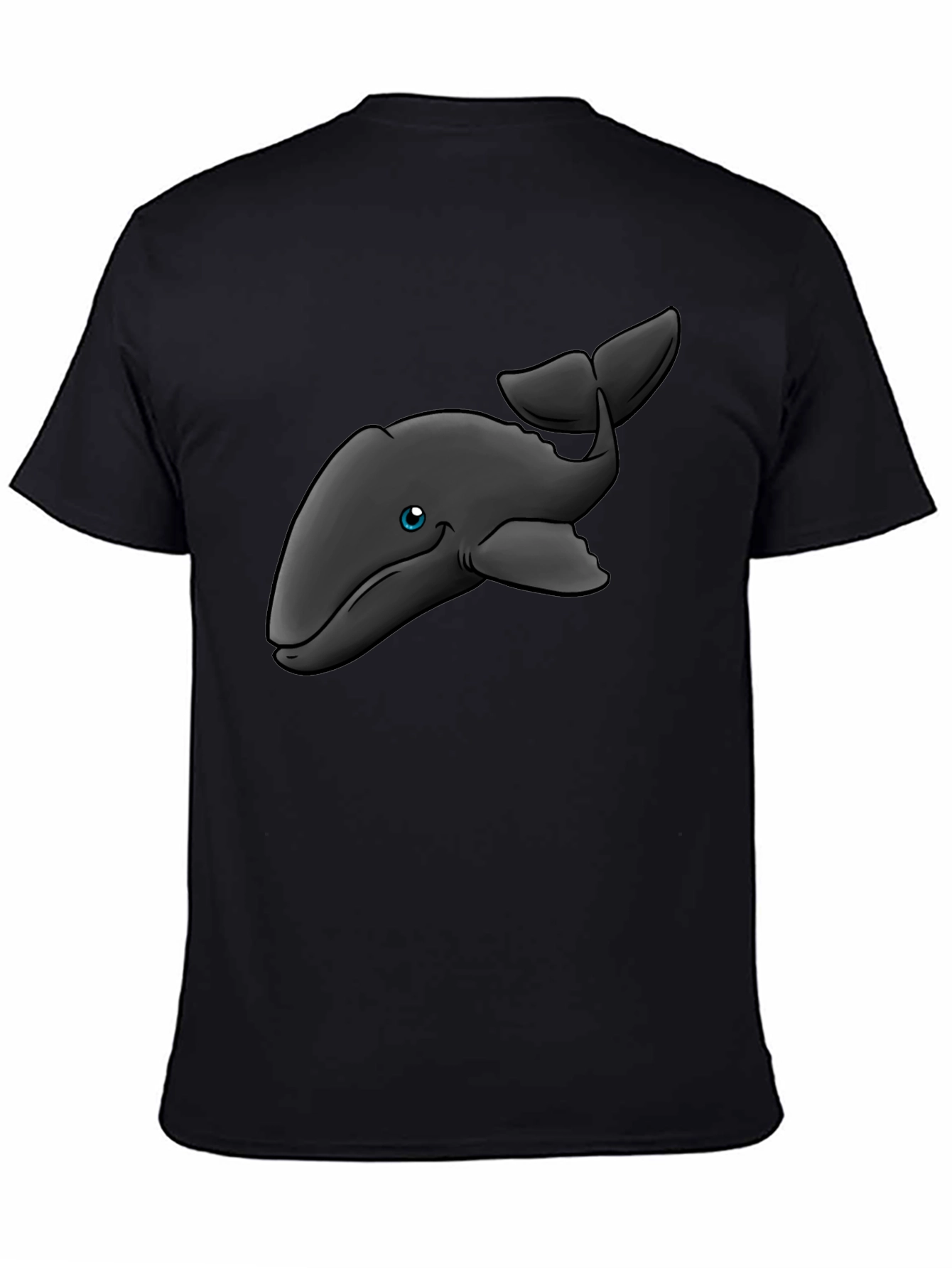 Black Cartoon Whale T-Shirt - Black Cotton Tee view 4