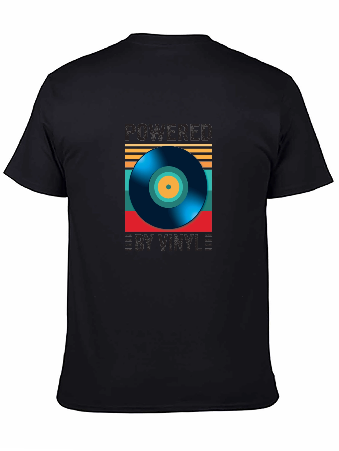 Black Powered by Vinyl Graphic Tee - Retro Music Lover Shirt view 4