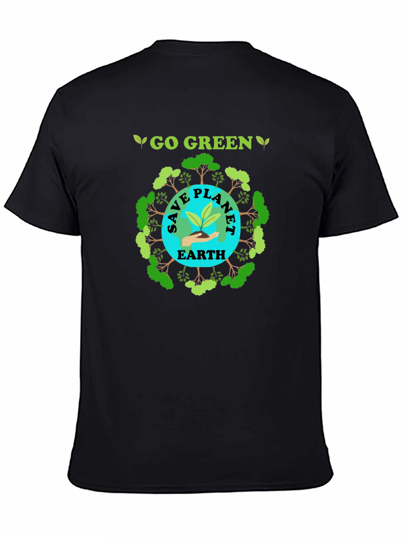 Black Go Green Save Planet Earth T-Shirt view 4