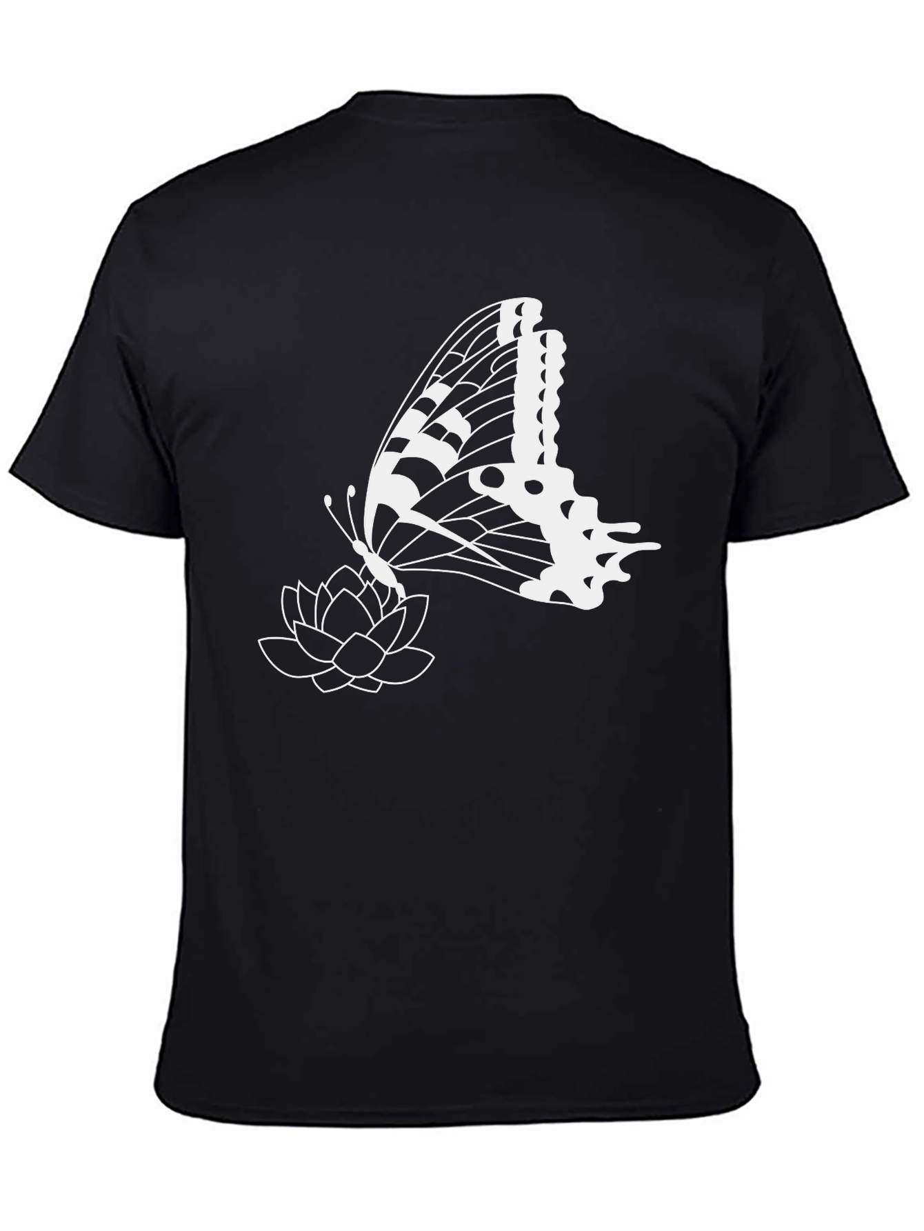 Black Butterfly & Lotus Graphic Tee - Stylish Black T-Shirt view 4