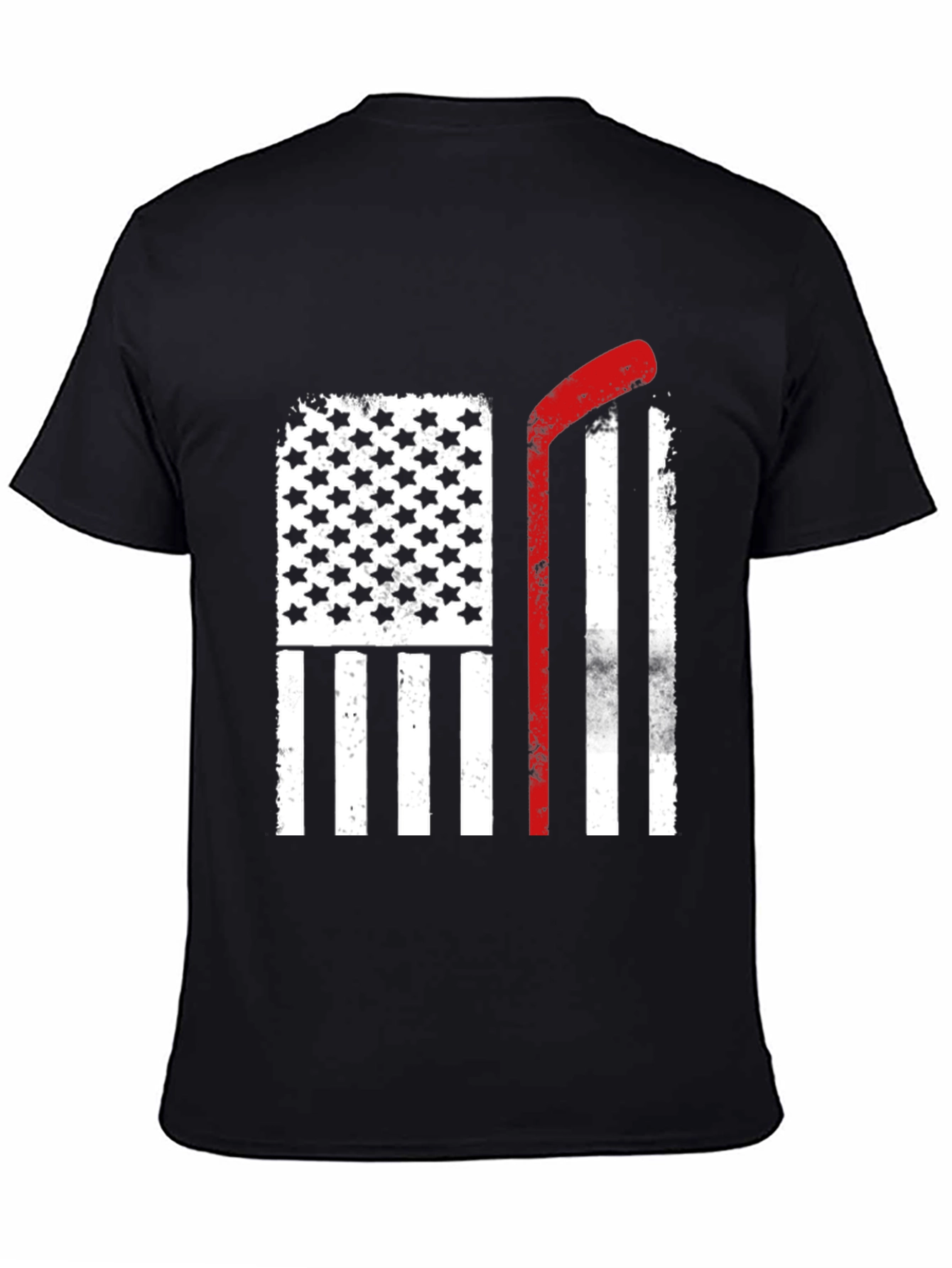 Black USA Hockey Stick Flag T-Shirt view 4