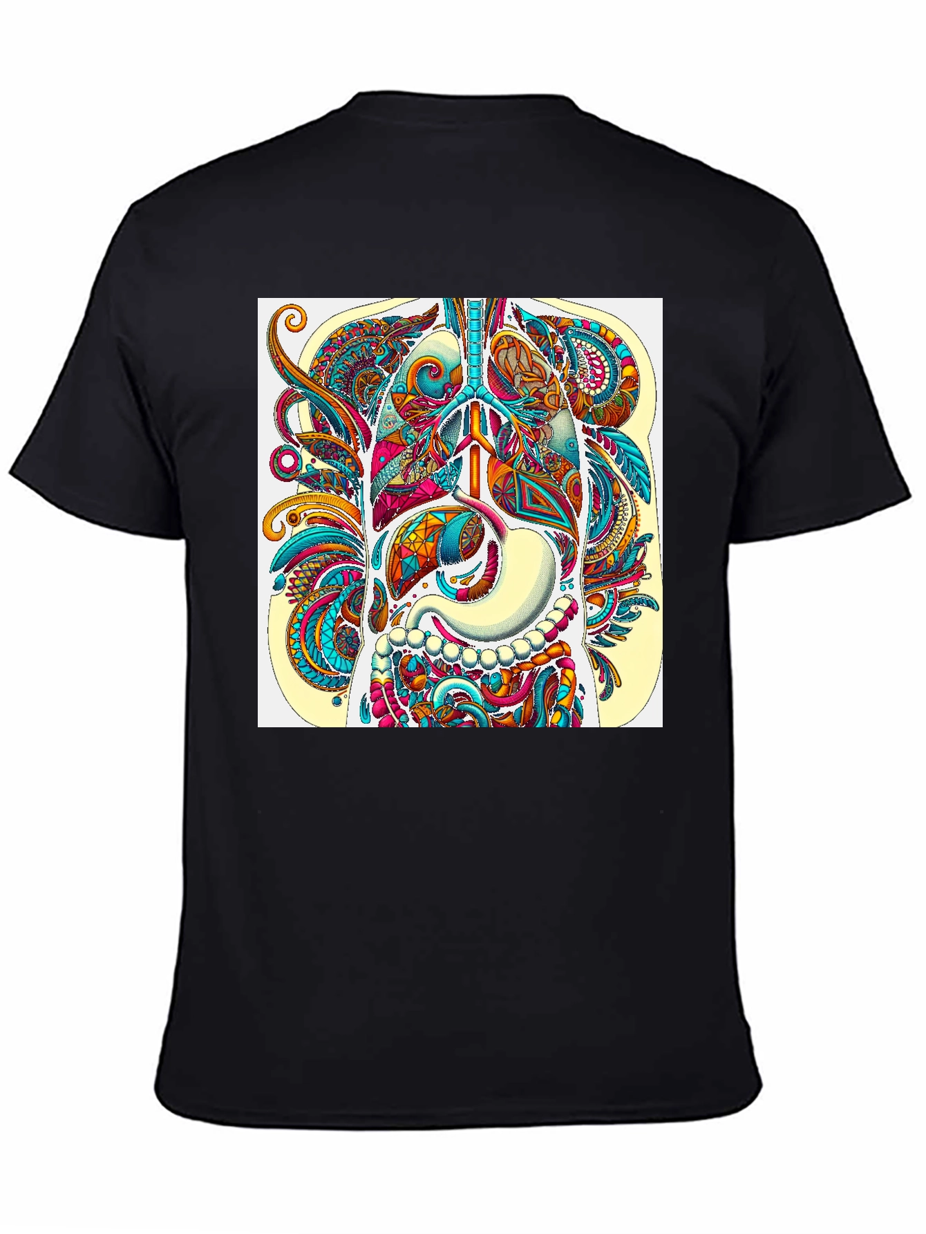 Black Anatomical Art Print Men's Black T-Shirt view 4