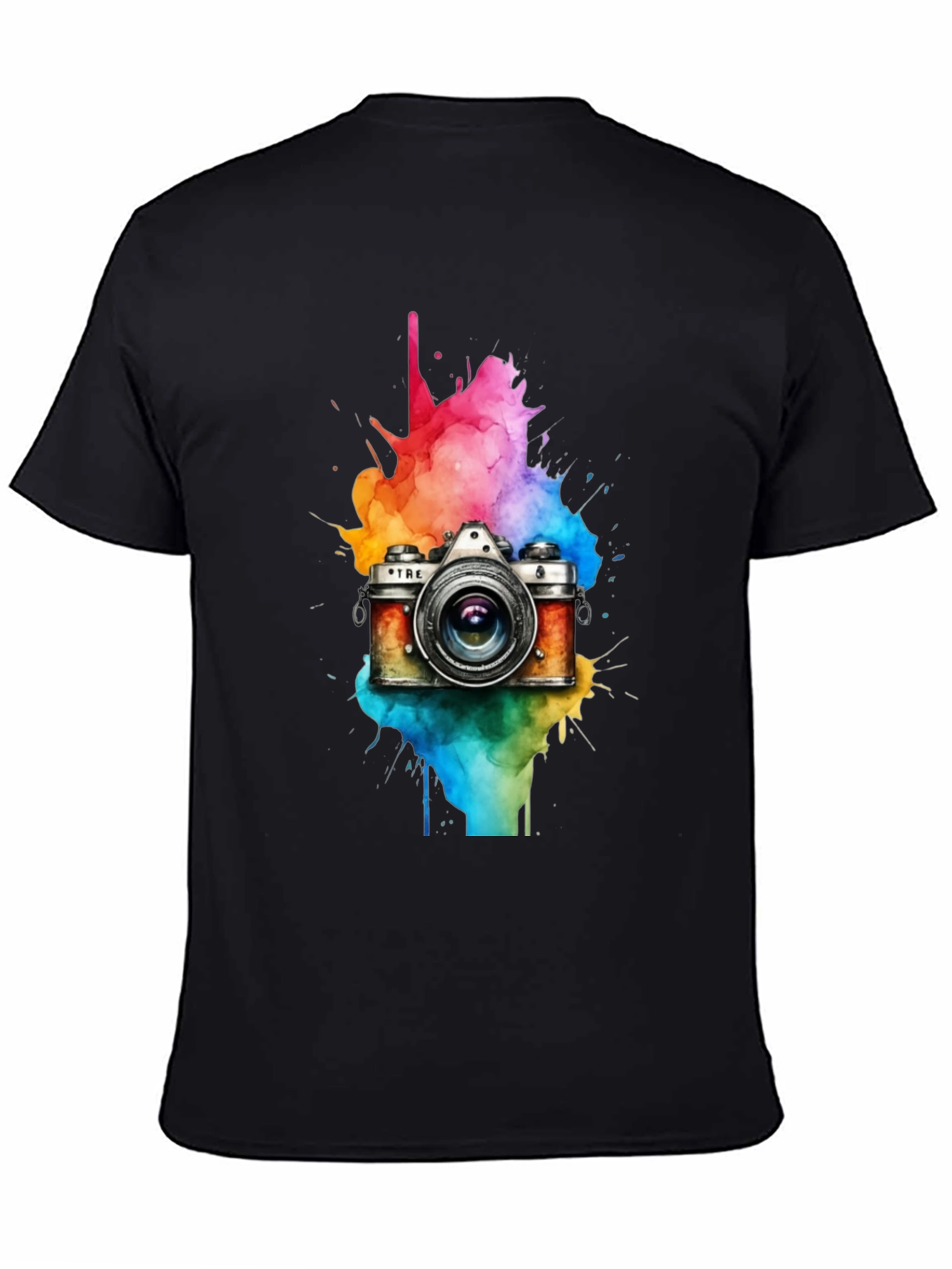 Black Vintage Camera Watercolor Graphic Tee view 4