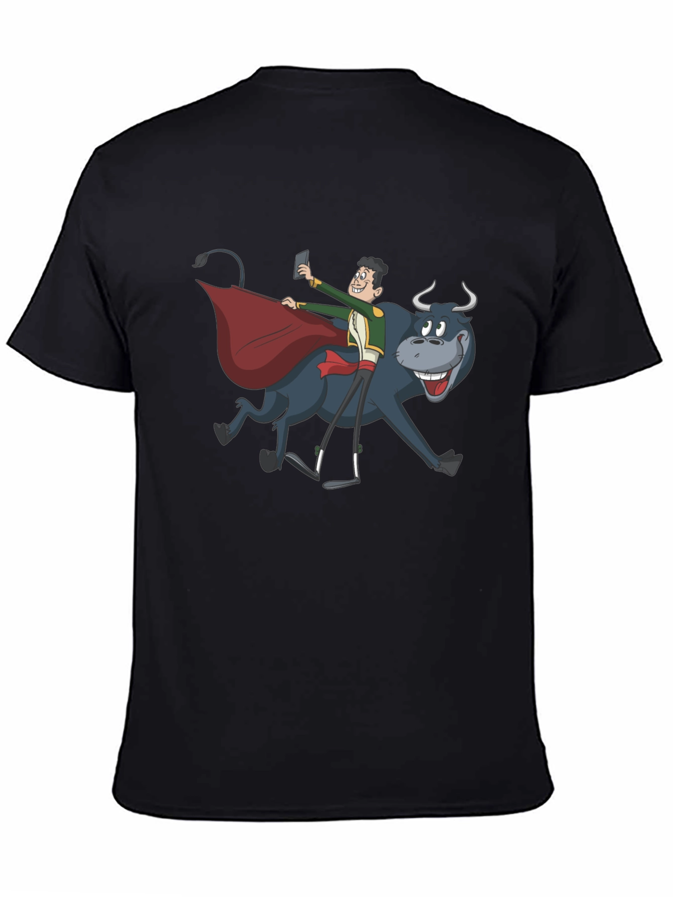 Black Funny Bull Selfie T-Shirt view 4