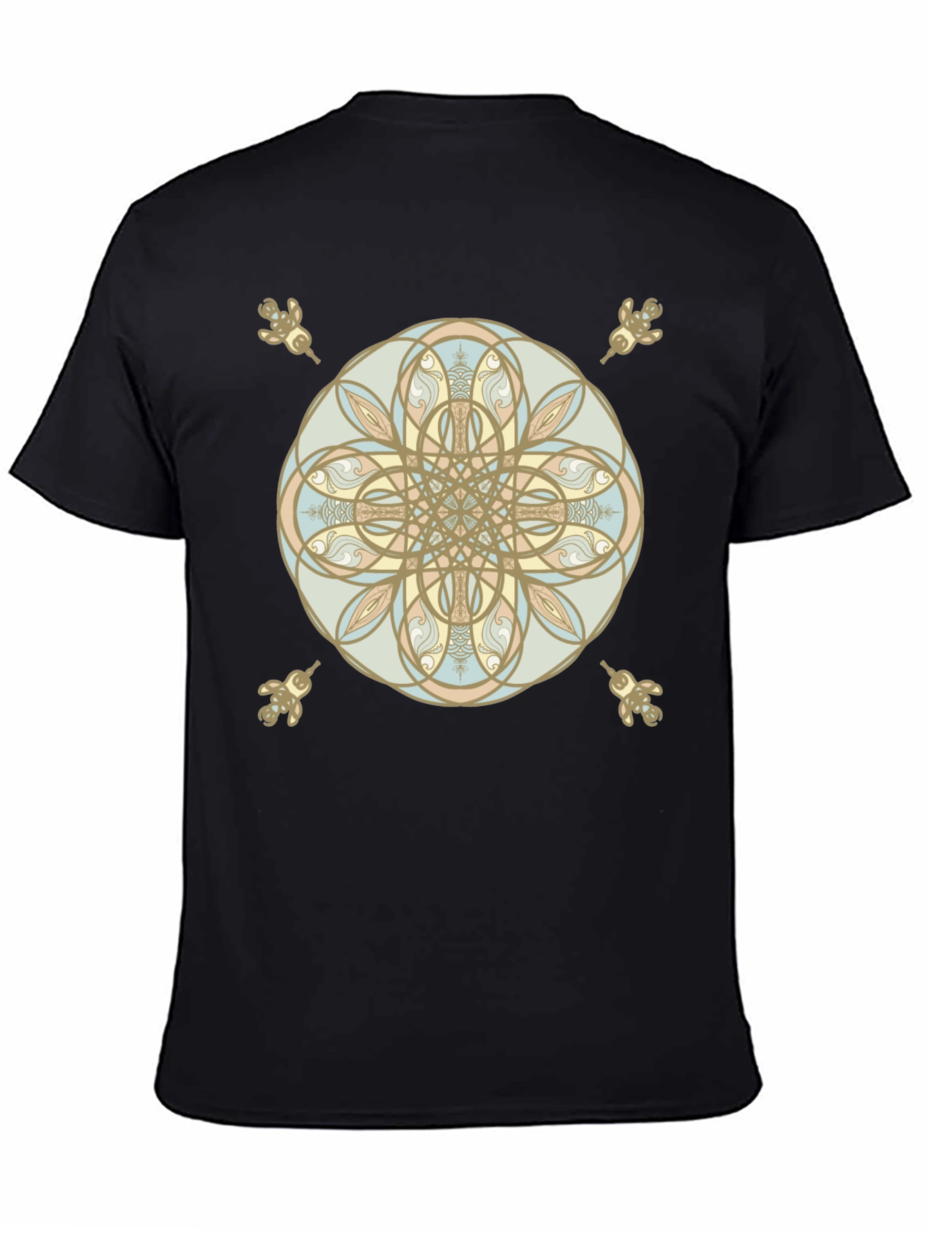 Black Mandala Art Graphic Print Men's Black T-Shirt view 4